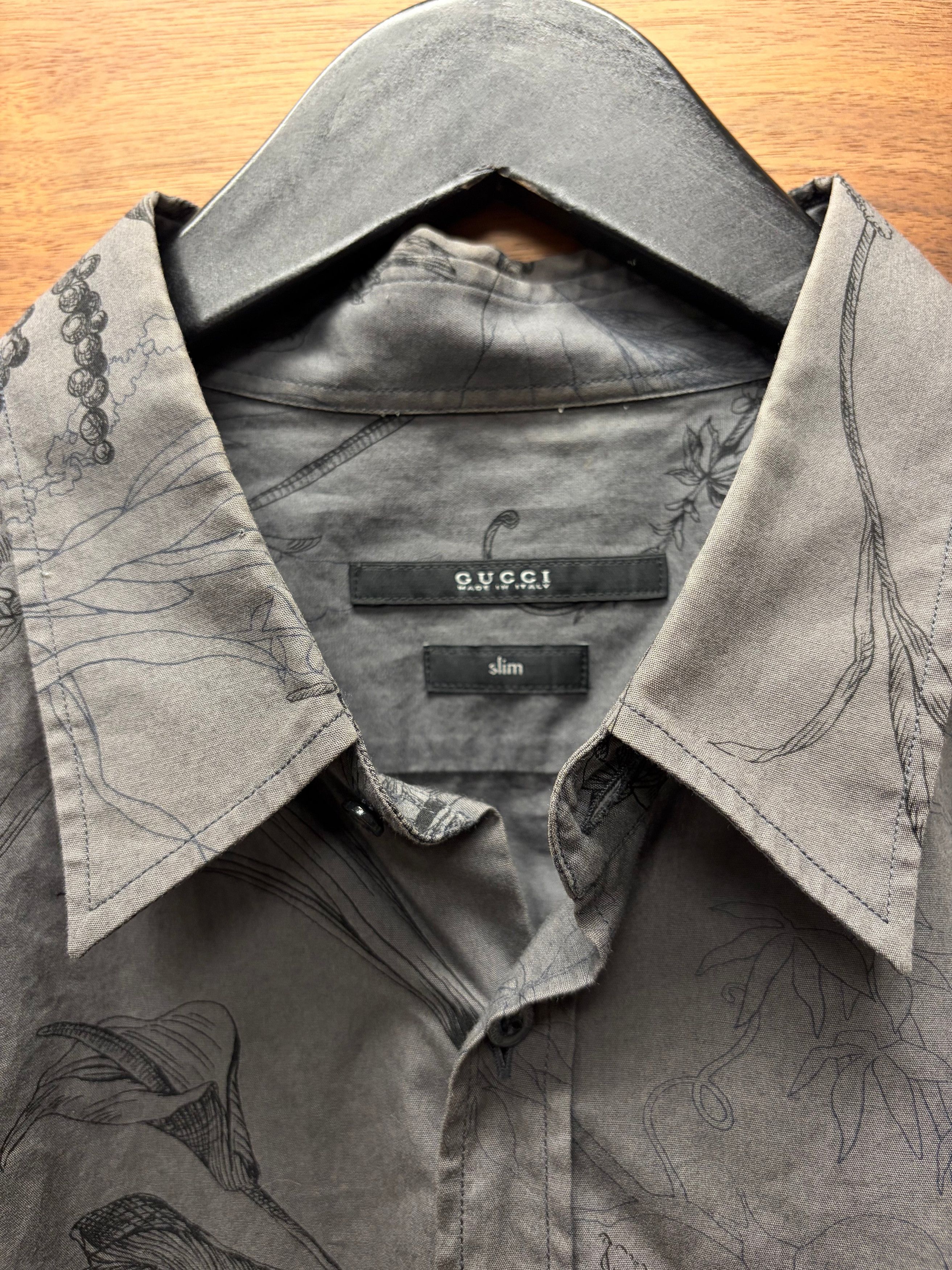 Gucci Vintage Gucci ‘Botanical’ Patterned Mute Grey/Purple Button Up Shirt Size US M / EU 48-50 / 2 - 3 Thumbnail