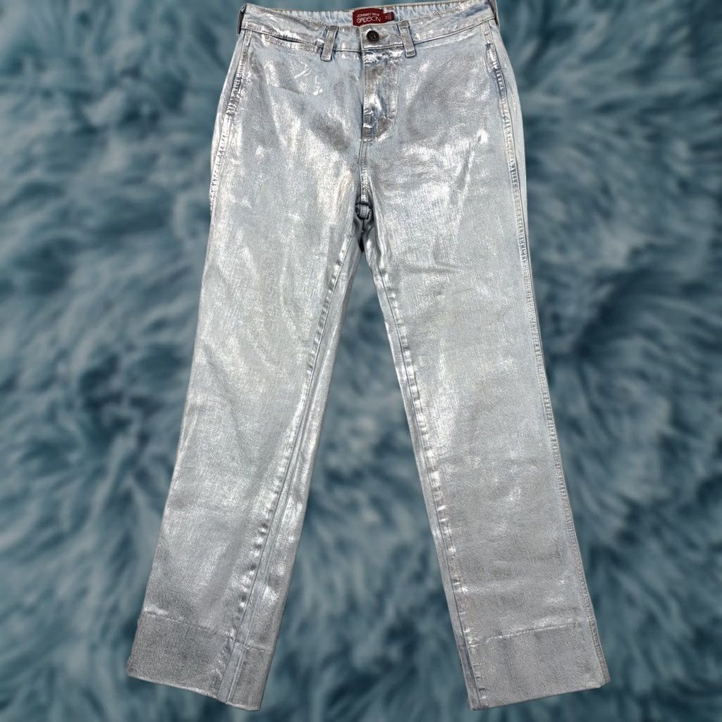 Johnny Was VINTAGE Johnny Was x Sasson Silver Metallic Waxed Jeans Straight Regular Fit Y2K 28X29.5 Womens Jeans Size 28" / US 6 / IT 42 - 1 Thumbnail