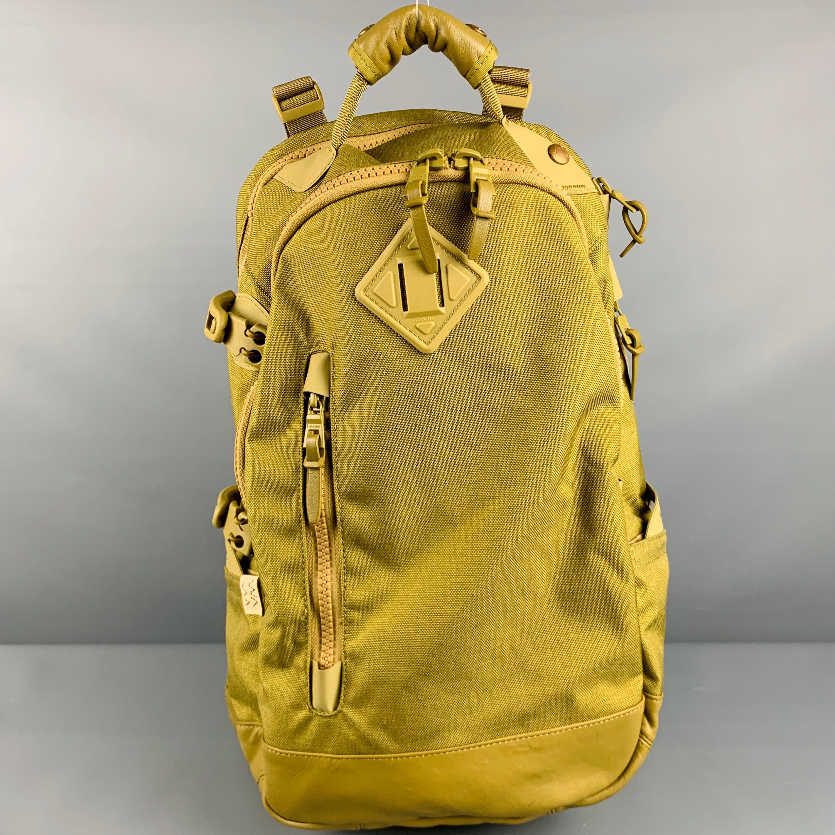 image of Visvim Green Cordura 20L Nylon Leather Trim Backpack in Olive, Men's