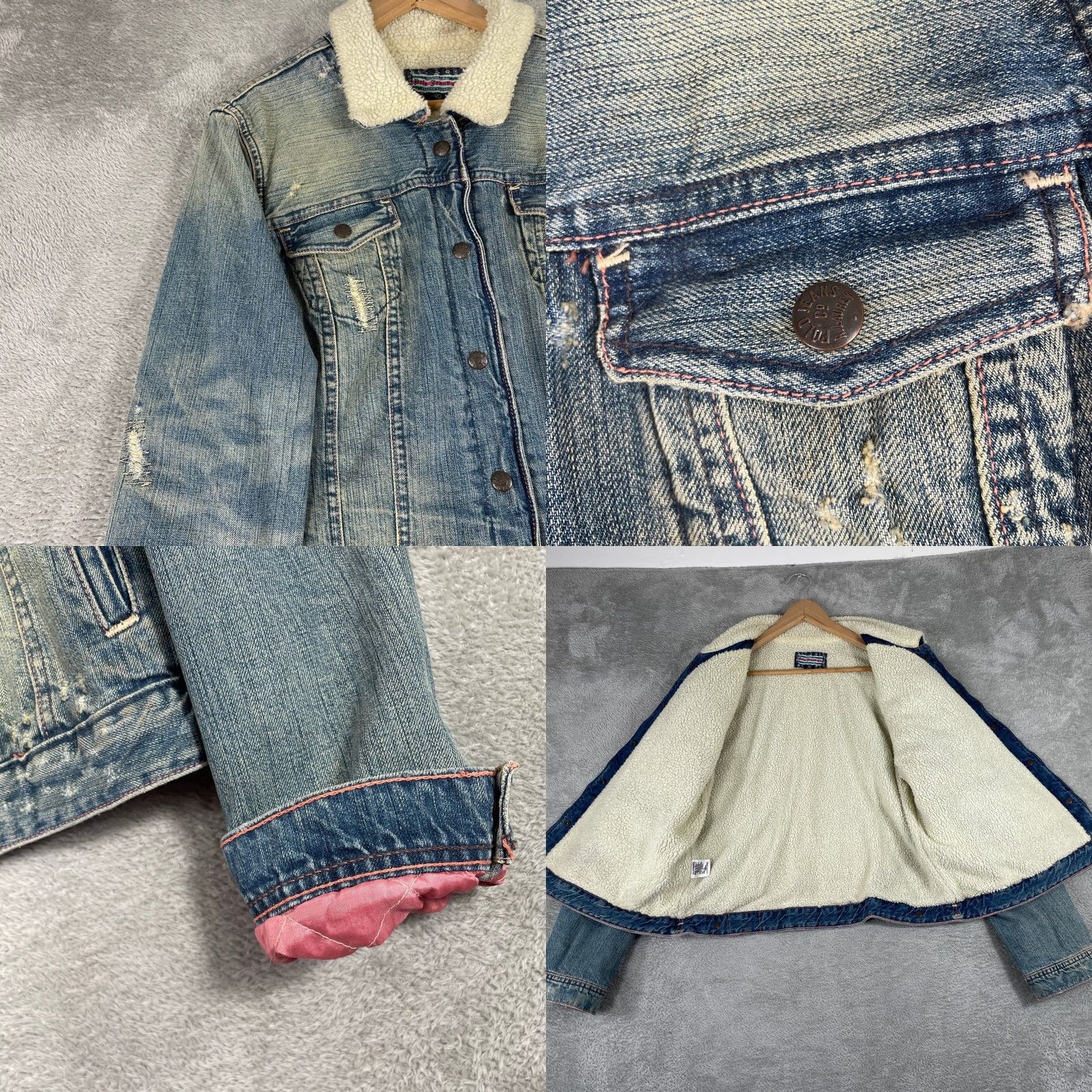 Vintage Y2K Polo Jeans Ralph Lauren Denim Jacket XL Sherpa Lined Distressed 2000s - Size XL Size 40" / US 18 - 8 Thumbnail
