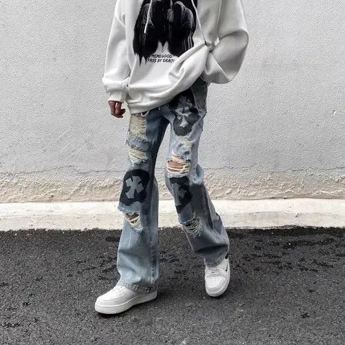 Japanese Brand Street hip hop grunge ripped cross wide leg jeans Size US 32 / EU 48 - 2 Thumbnail