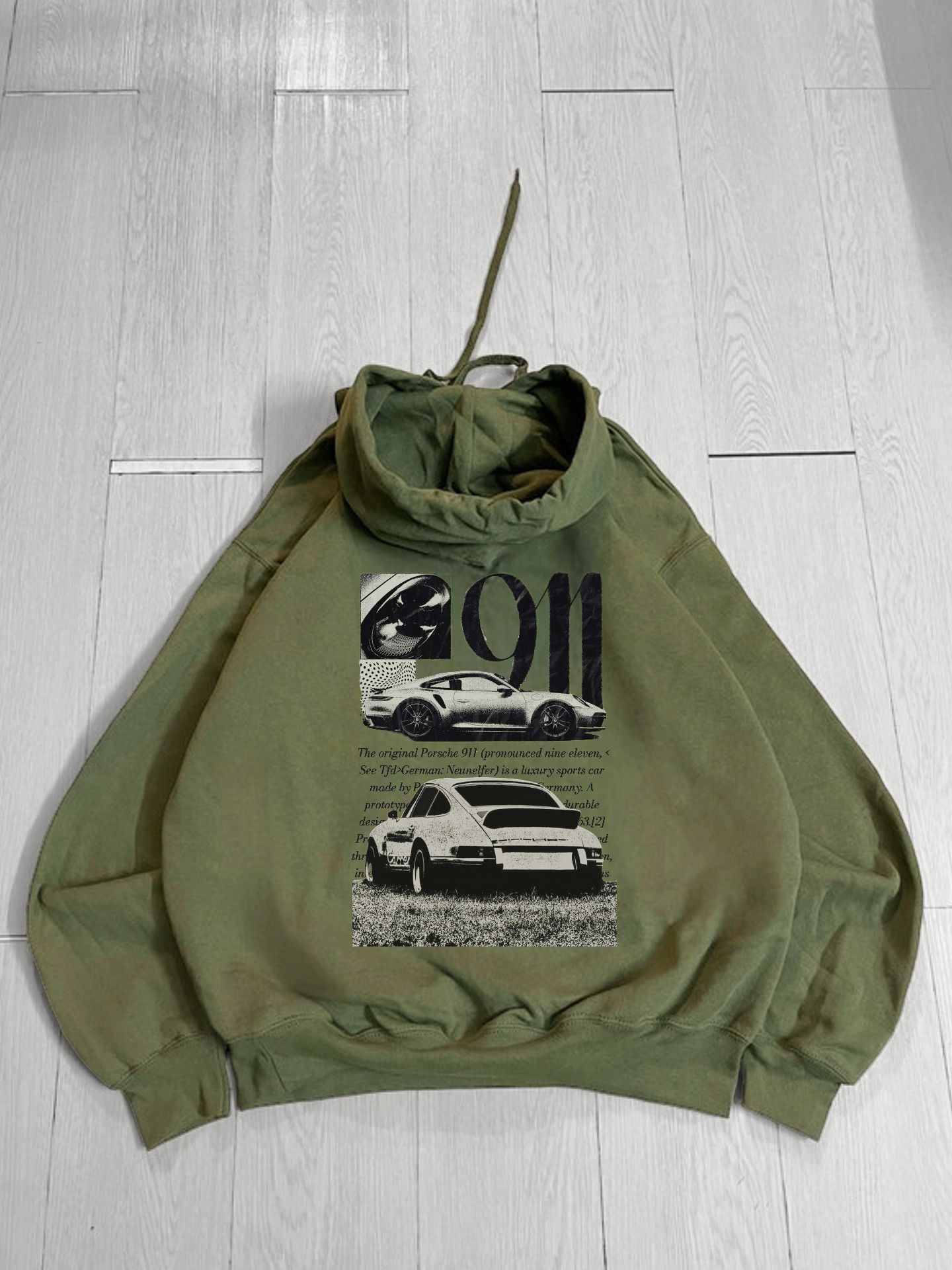 Japanese Brand × Vintage Khaki baggy hoodie retro rally poster Porche 911 Size US M / EU 48-50 / 2 - 1 Thumbnail