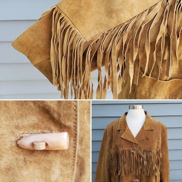 Vintage Vintage 90s y2k Whiskey Brown Suede Leather Fringe Boho Coat Size 3XL / US 20-22 - 4 Thumbnail