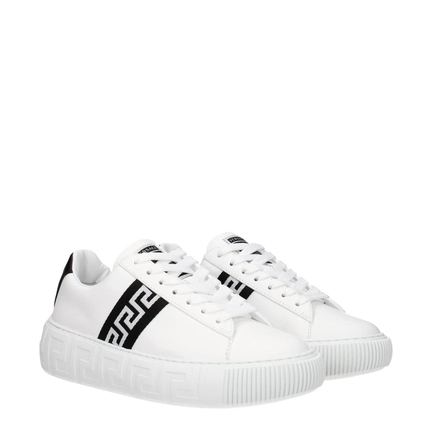 Versace ob1o1e0125 Leather Low-Top Sneakers in White Black Size US 8 / IT 38 - 2 Thumbnail