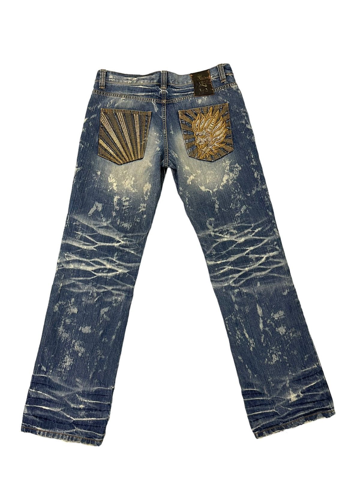 Japanese Brand Distress Thrash Acid Wash Oniarai Denim Regular Fit 7🟦4 Size US 35 - 13 Thumbnail