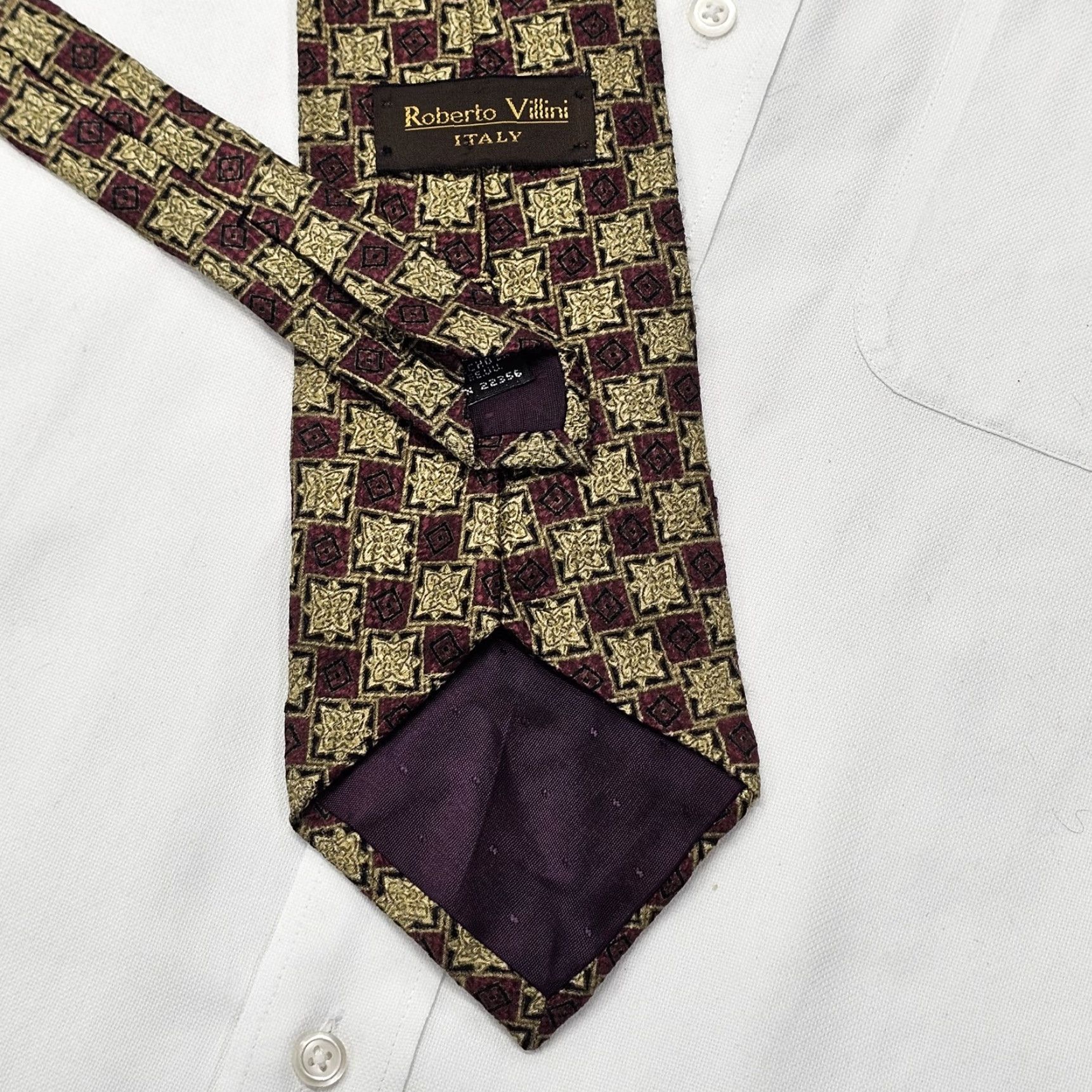 Vintage Roberto Villini Tie Geometric Silk Gold Burgandy Black 56" 4.25" Necktie Men’s Designer Silk Tie Size ONE SIZE - 5 Thumbnail