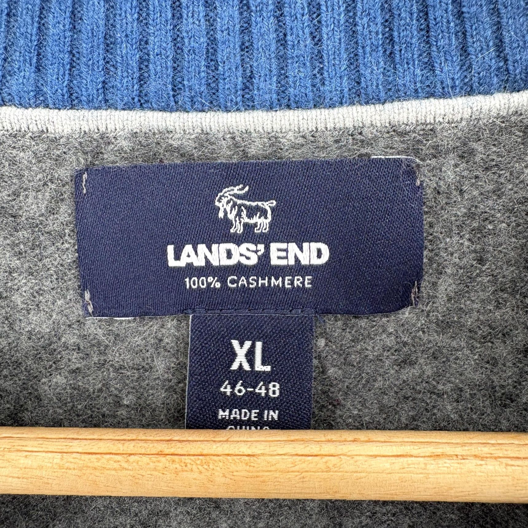 Lands' End Lands' End Sweater Mens XL Gray 1/4 Zip Mock Neck Striped Knit Cashmere Cozy Regular Fit People - Note: Original includes Leather; Kay. Size US XL / EU 56 / 4 - 4 Thumbnail