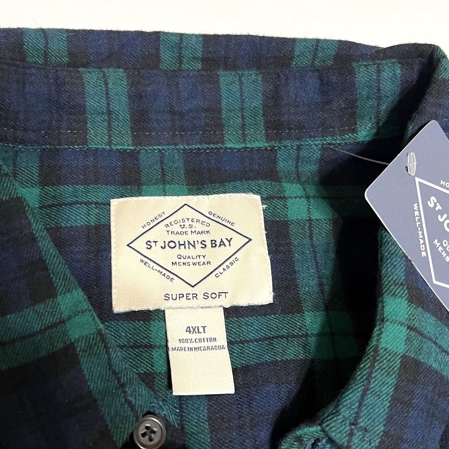 Vintage St. John's Bay Shirt Mens 4XLT Flannel Button-Up Green Plaid Big & Tall Classic Fit Easy Care Pockets Size US XXL / EU 58 / 5 - 7 Thumbnail