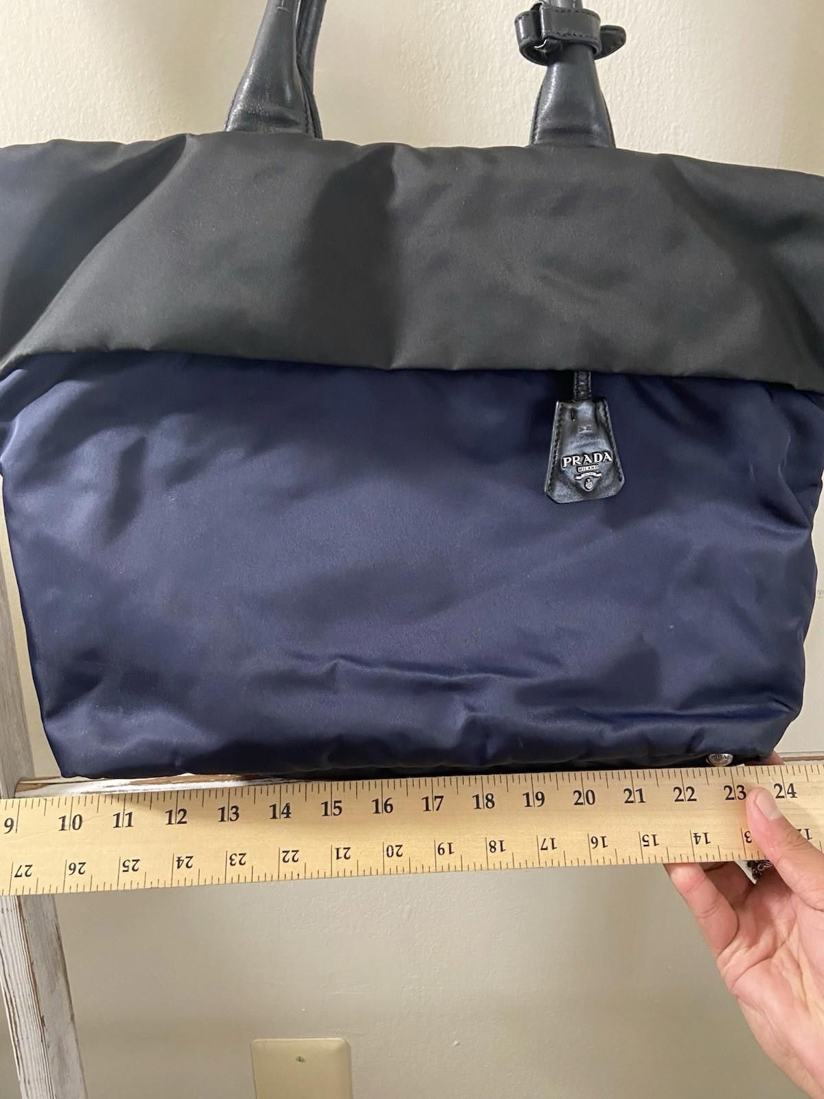 Prada Prada Tessuto Black Blue Nylon Leather Bomber Hand Tote Bag Size ONE SIZE - 3 Thumbnail