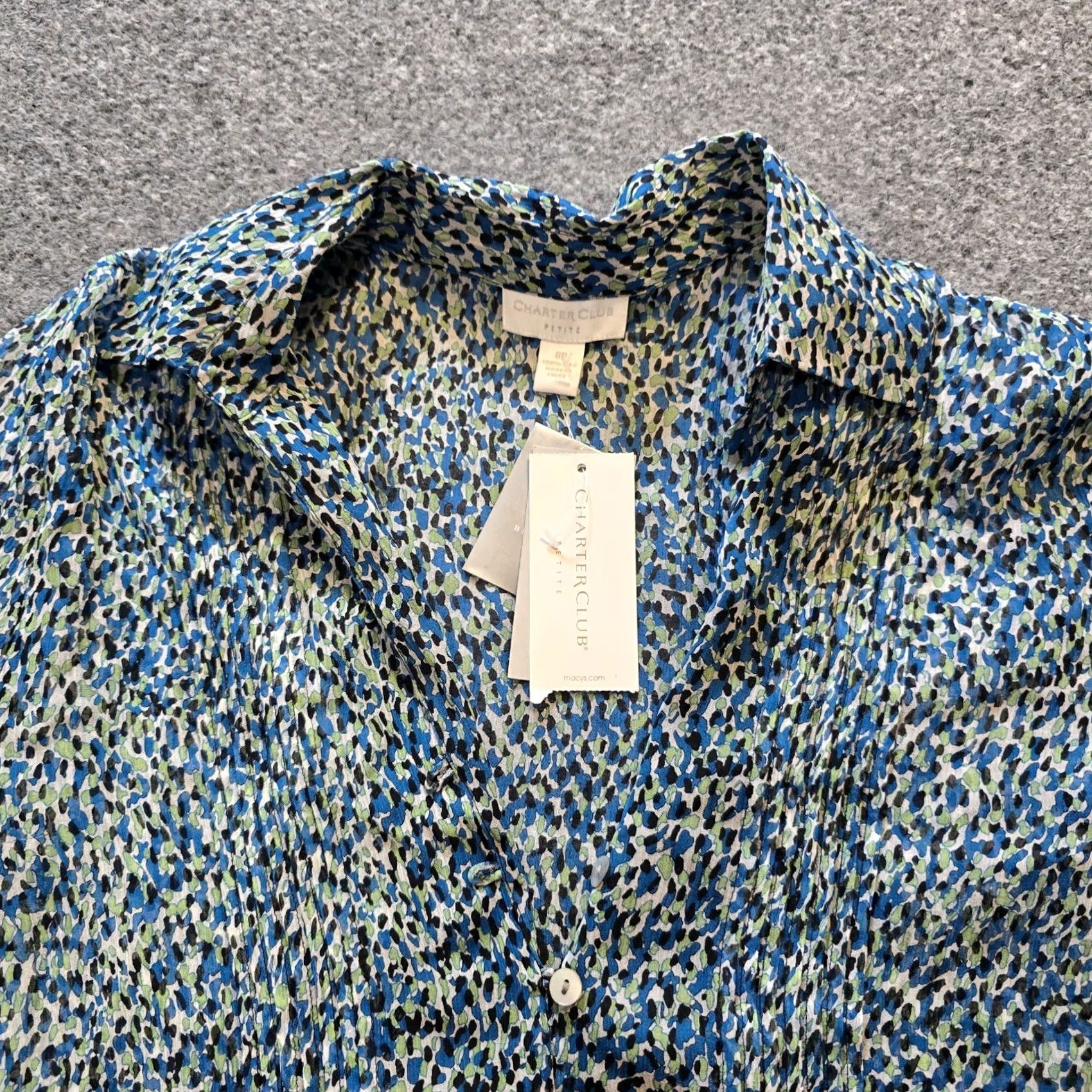 Charter Club Charter Club Blouse Shirt Womens 8P Petite Blue Abstract Silk Button Up Sheer Casual Size M / US 6-8 / IT 42-44 - 2 Thumbnail