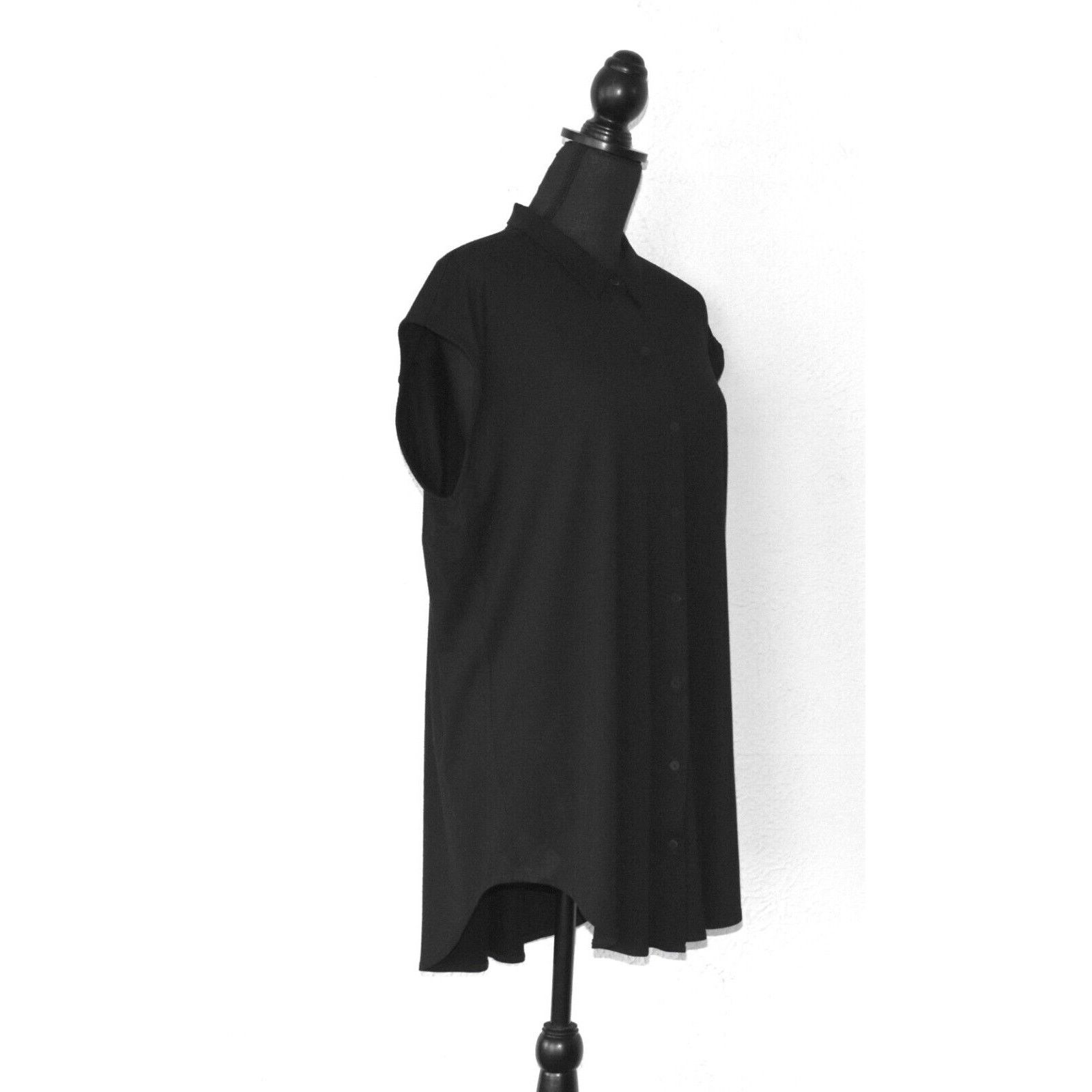 Eileen Fisher EILEEN FISHER Black Button Up Sleeveless Shirt Dress Size L Size L / US 10 / IT 46 - 2 Thumbnail