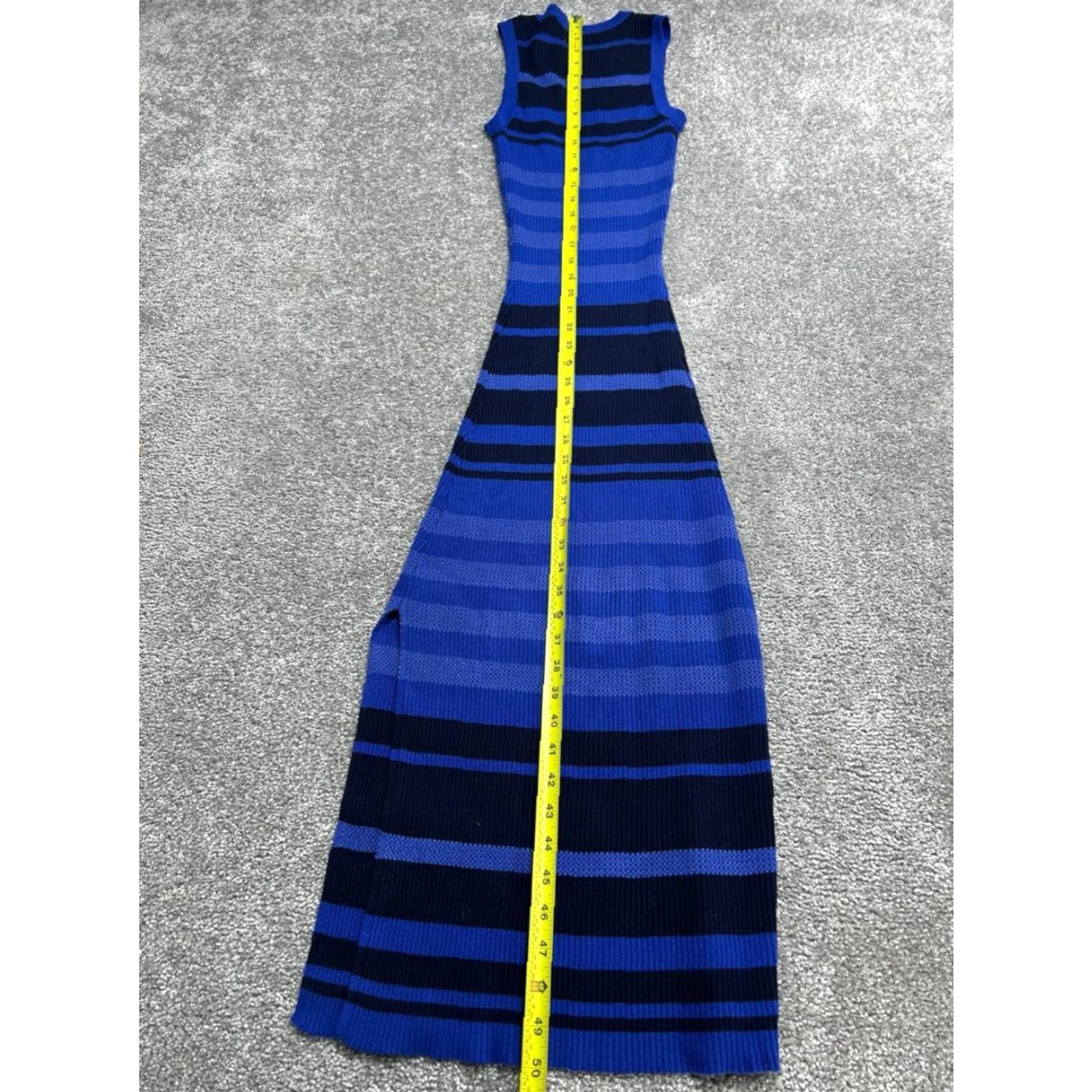 Vintage Evereve Dress Maxi Womens XS Blue Knit Stripes Side Slit Crew Neck Casual Size XS / US 0-2 / IT 36-38 - 4 Thumbnail