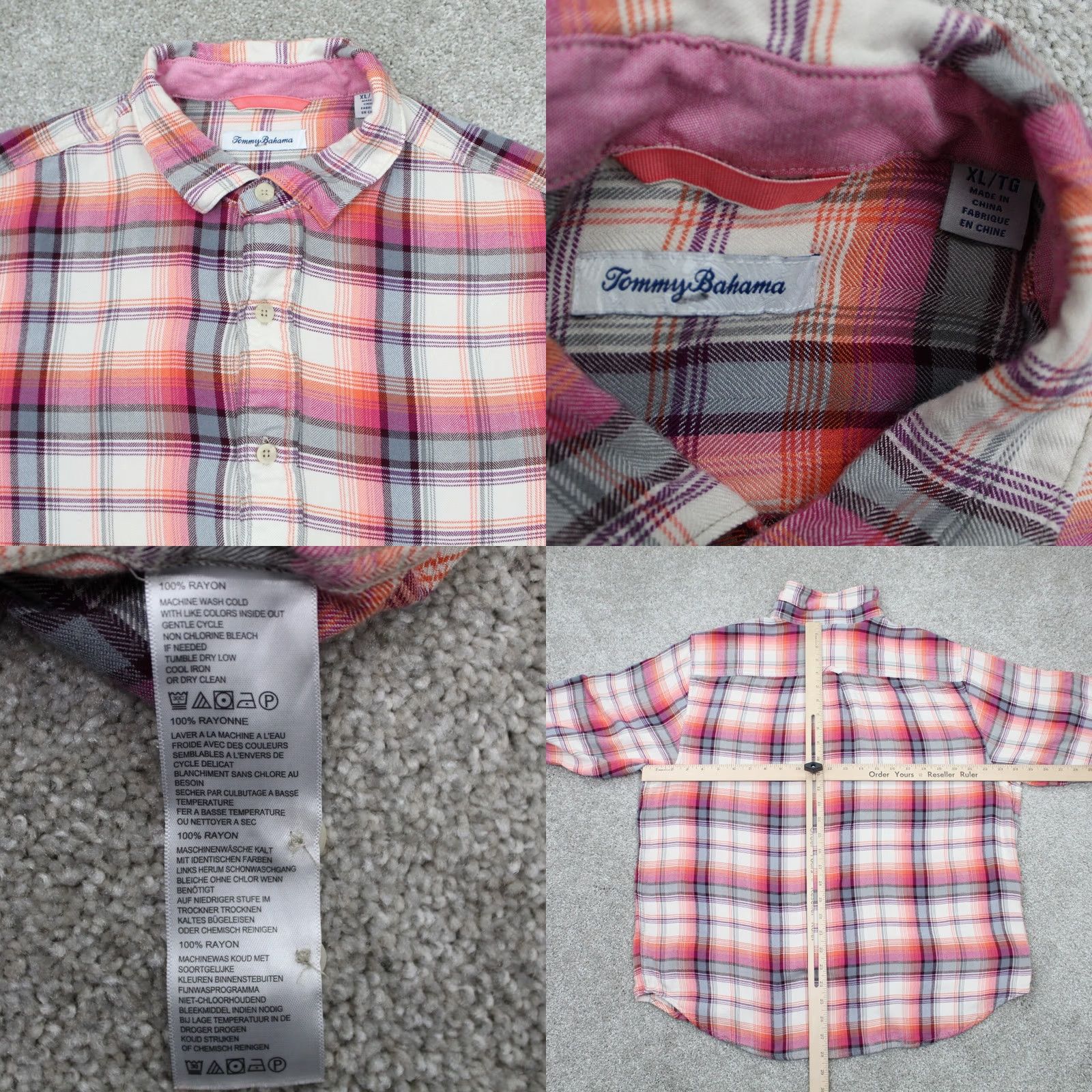 Tommy Bahama Tommy Bahama Shirt Men XL Pink/Purple/White Plaid Rayon L/S Button Up Vintage: No Size US XL / EU 56 / 4 - 8 Thumbnail