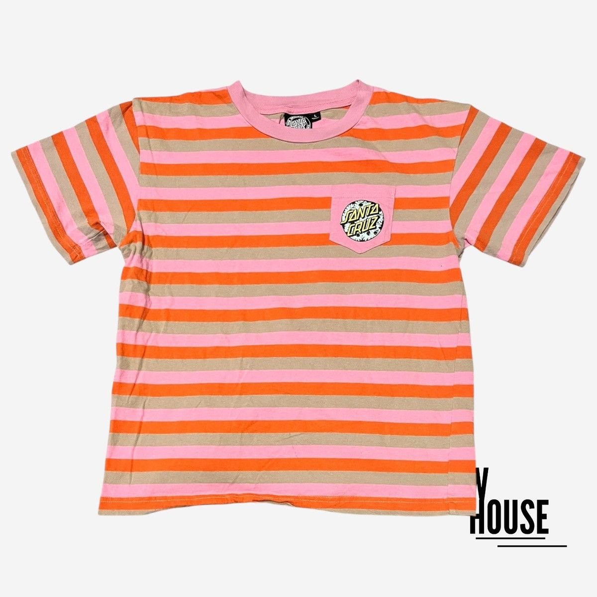 Santa Cruz Skateboards Santa Cruz Cali Poppy Pink Stripe Tee Size L / US 10 / IT 46 - 1 Thumbnail