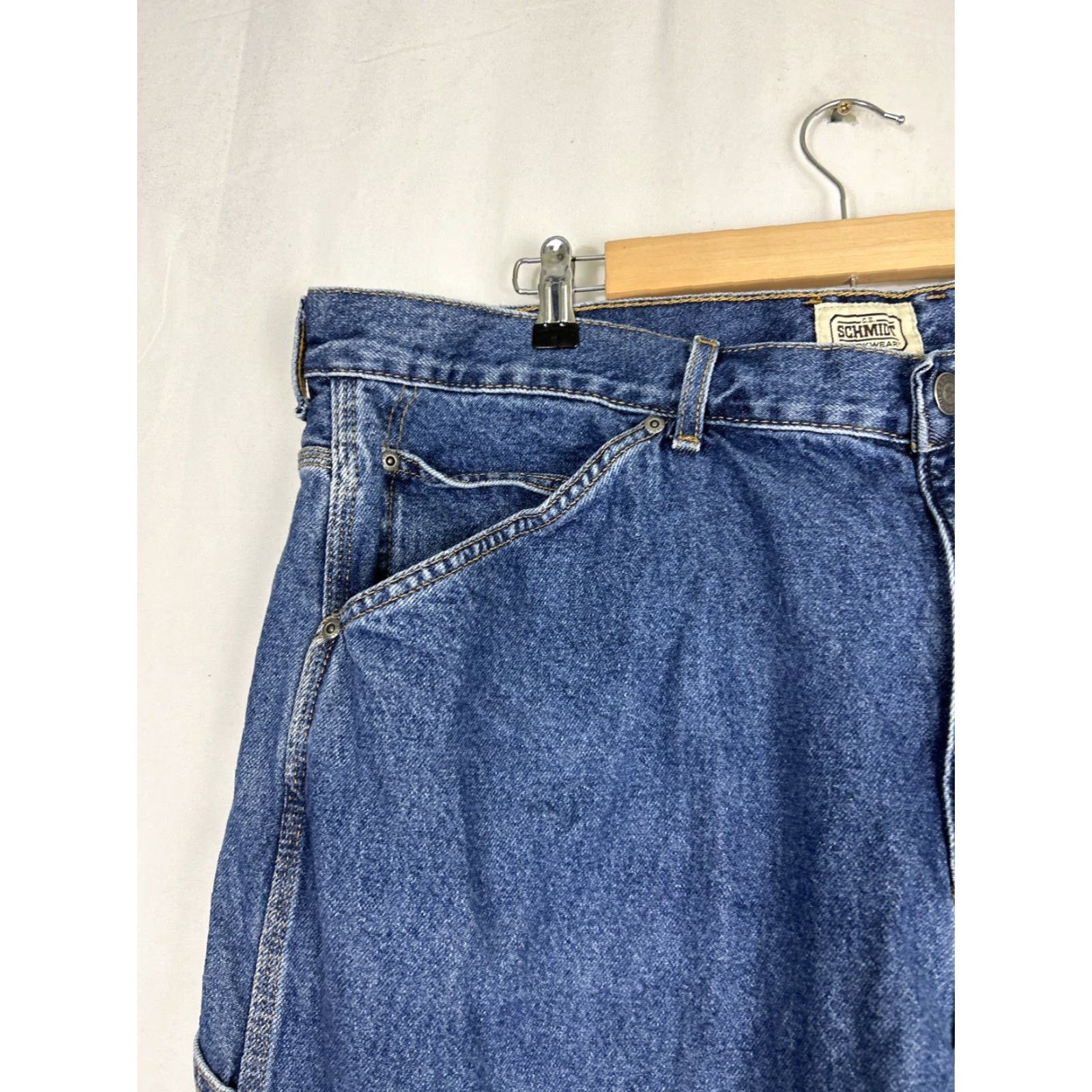 Denime VINTAGE CE Schmidt Workwear Mens 44x30 Blue Denim Jeans Jeans Mens 44 Blue Denim Workwear Straight 30in Inseam Size US 44 / EU 60 - 4 Thumbnail
