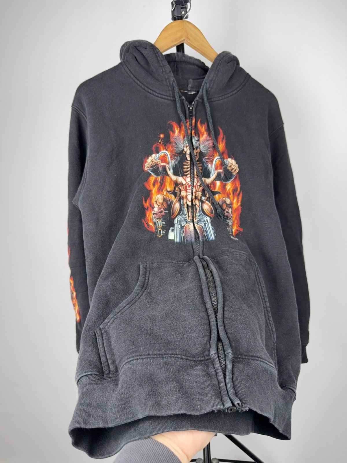 Harley Davidson Flaming Skull Biker Zip Hoodie Chopper Motorcycle Graphic Size US M / EU 48-50 / 2 - 8 Thumbnail