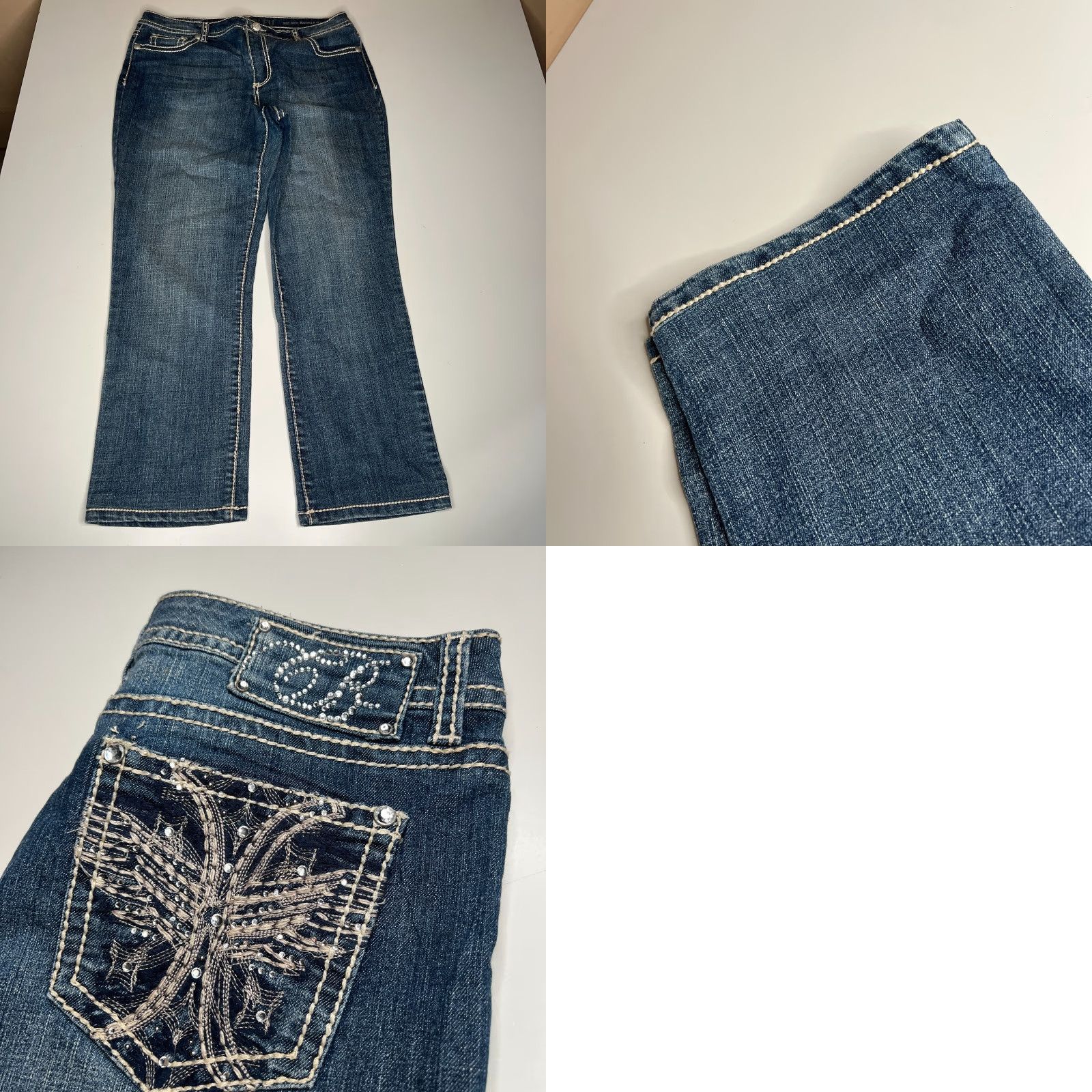 Vintage Code Bleu Jeans Marielle Slim Straight Women’s 14 / 31 Blue Rhinestone Embellishments Denim Straight Jeans Size 36" / US 14 / IT 50 - 9 Thumbnail