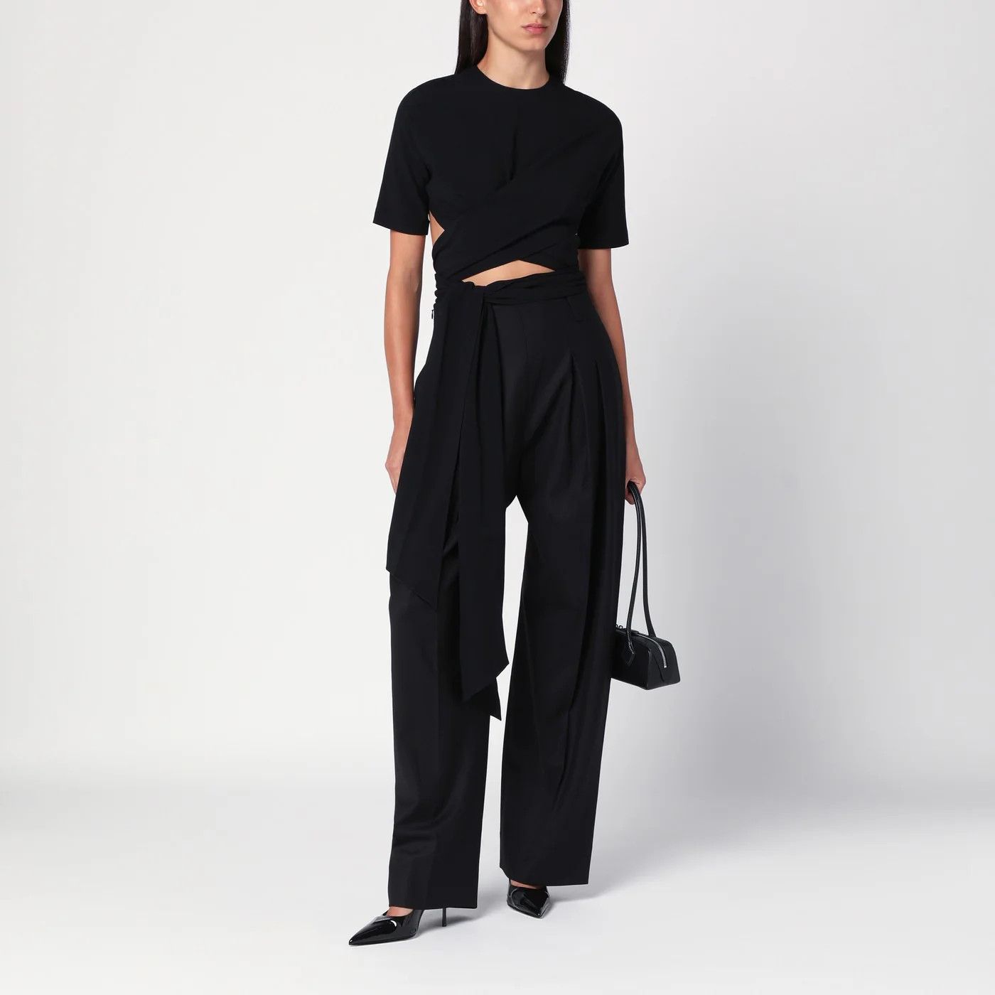 Alaia o1d2blof0426 Crossed Crop Top in Black Size S / US 4 / IT 40 - 2 Thumbnail