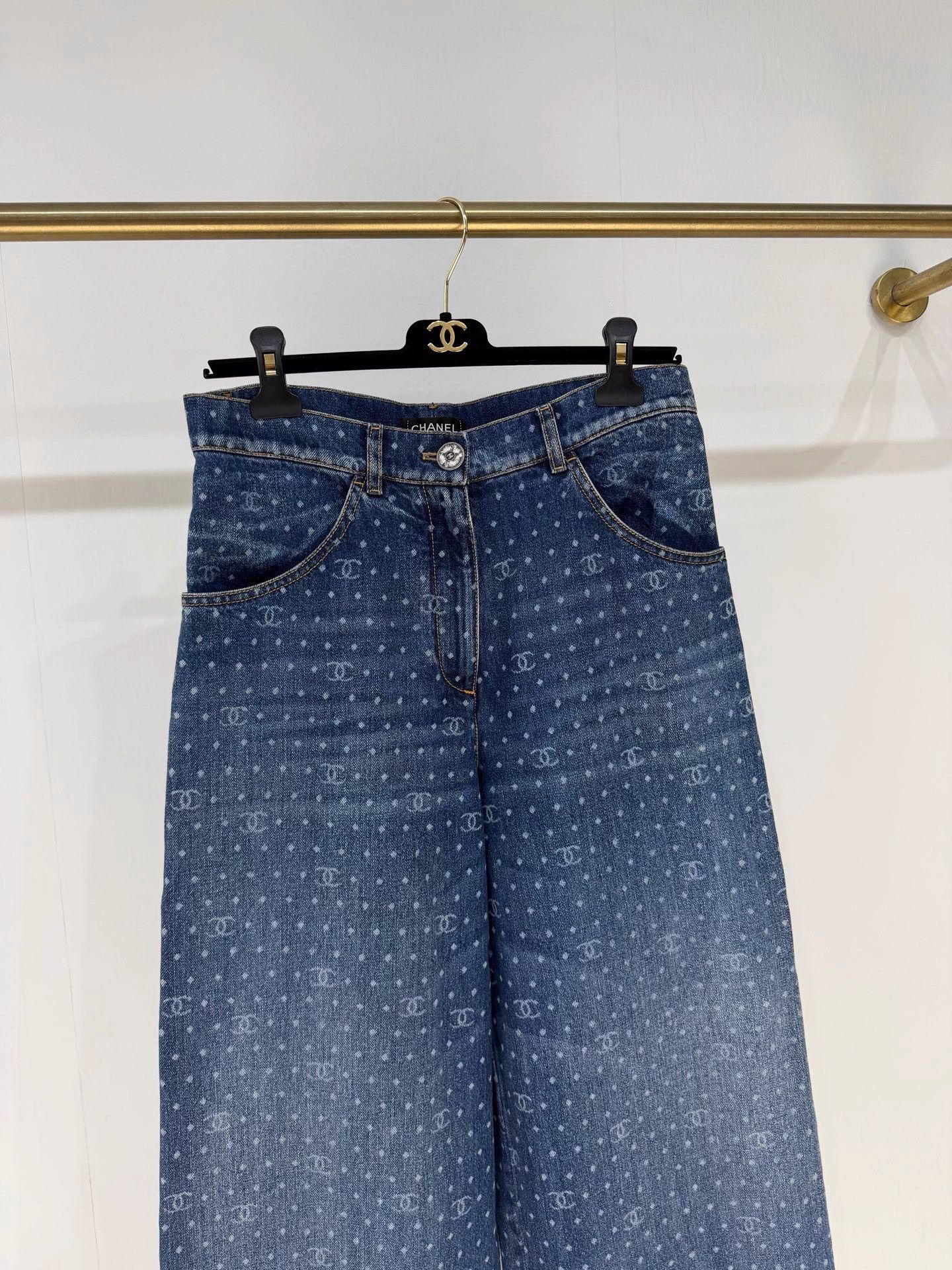 Chanel Chanel 23P Polka Dot Logo Wide Leg Jeans FR38 99 New Size 27" / US 4 / IT 40 - 2 Thumbnail