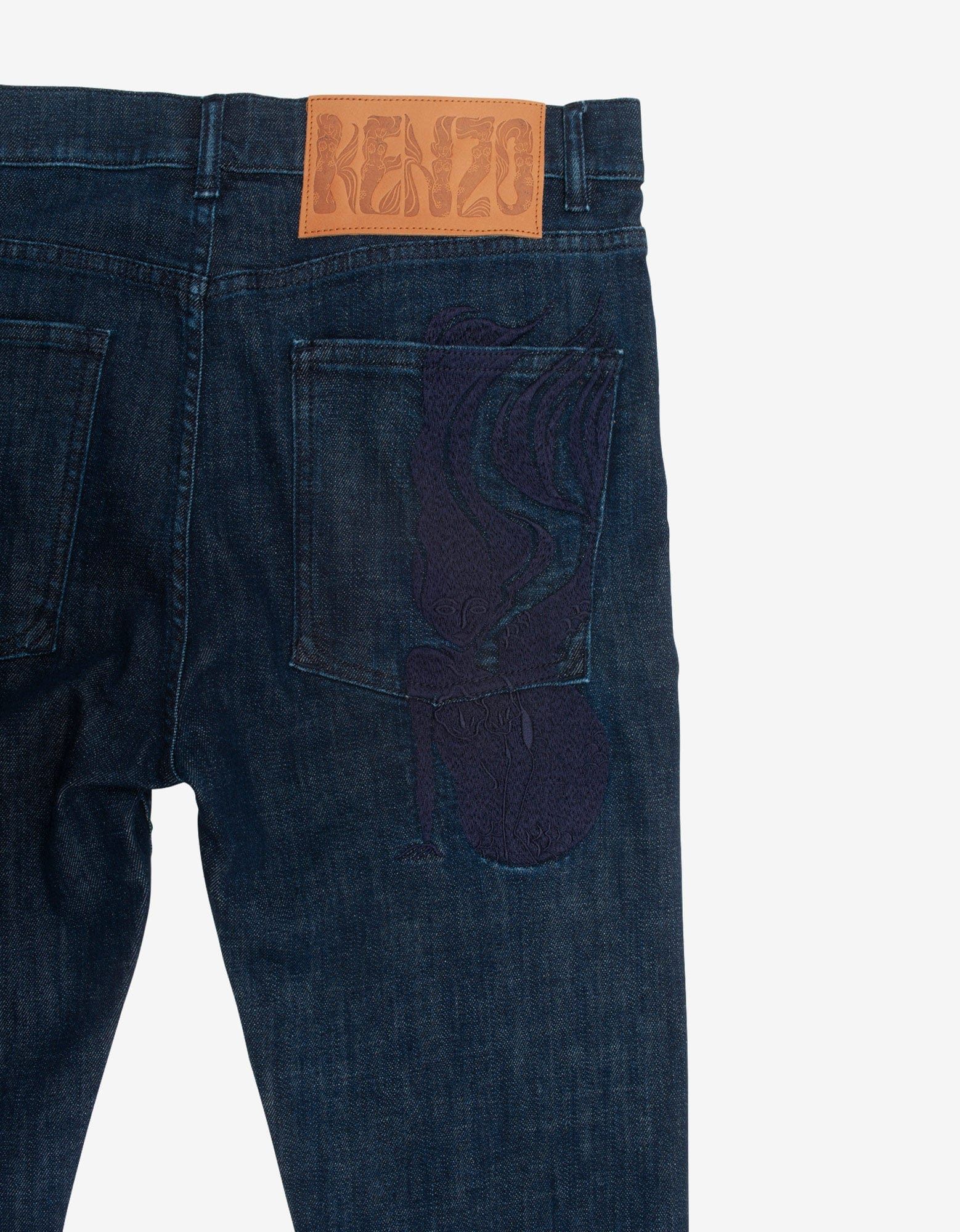 Kenzo Kenzo Navy Blue Mermaids Embroidery Skinny Jeans Size US 32 / EU 48 - 3 Thumbnail