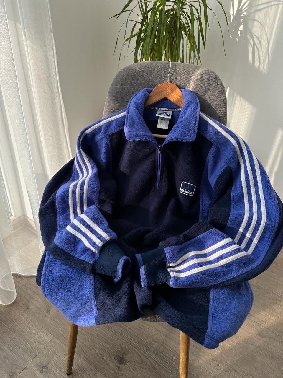Adidas × Vintage Vintage Adidas 1/4 zip fleece blue hoodie Size US M / EU 48-50 / 2 - 22 Thumbnail