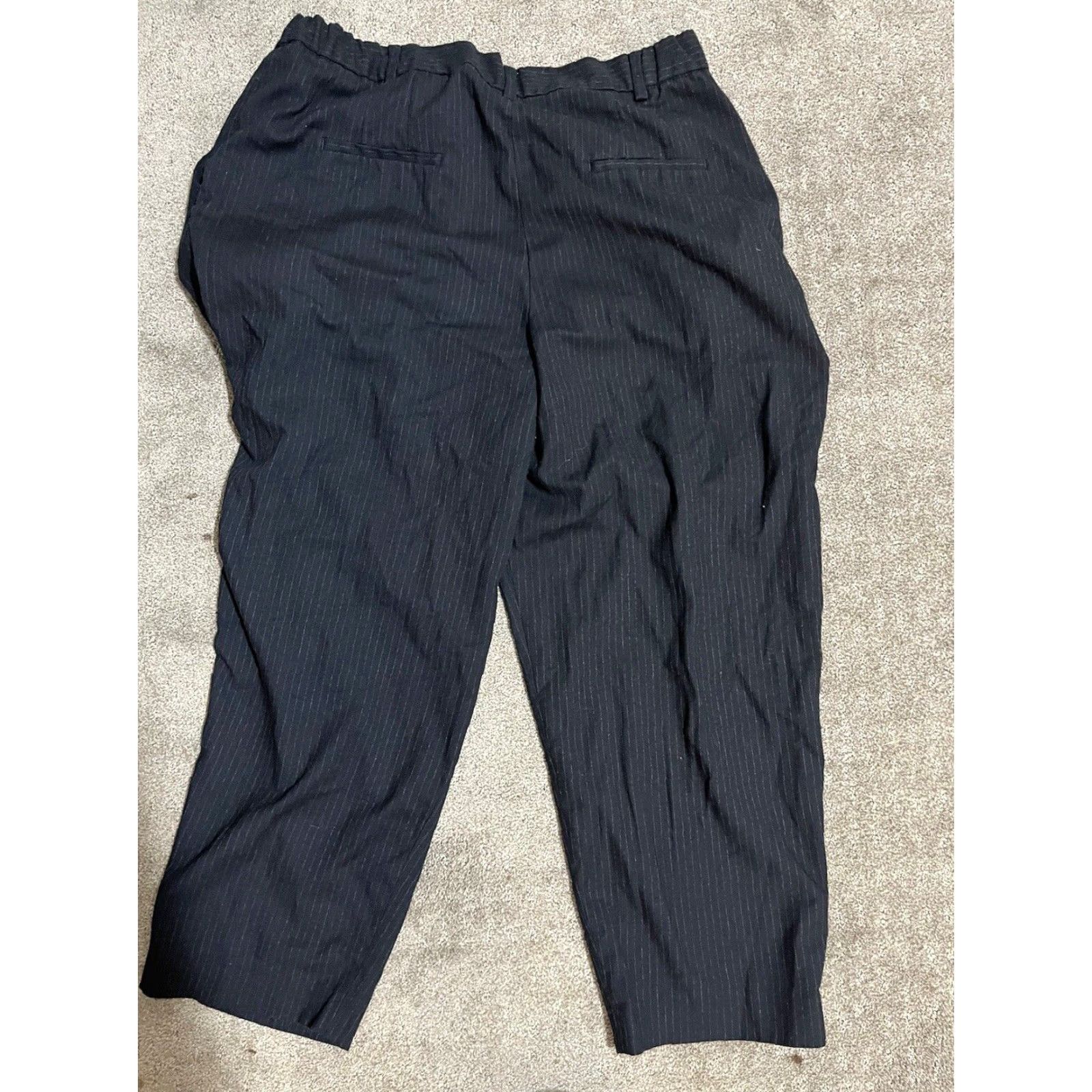 Zara VINTAGE Zara Women’s Cropped Pants Elastic Waist Black Striped Business Casual Comfort XL Size 40" / US 18 - 3 Thumbnail