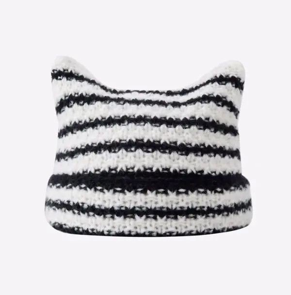 Japanese Brand Aikawa x Kase Retro y2k unisex cat ear striped beanie hat Size ONE SIZE - 1 Thumbnail