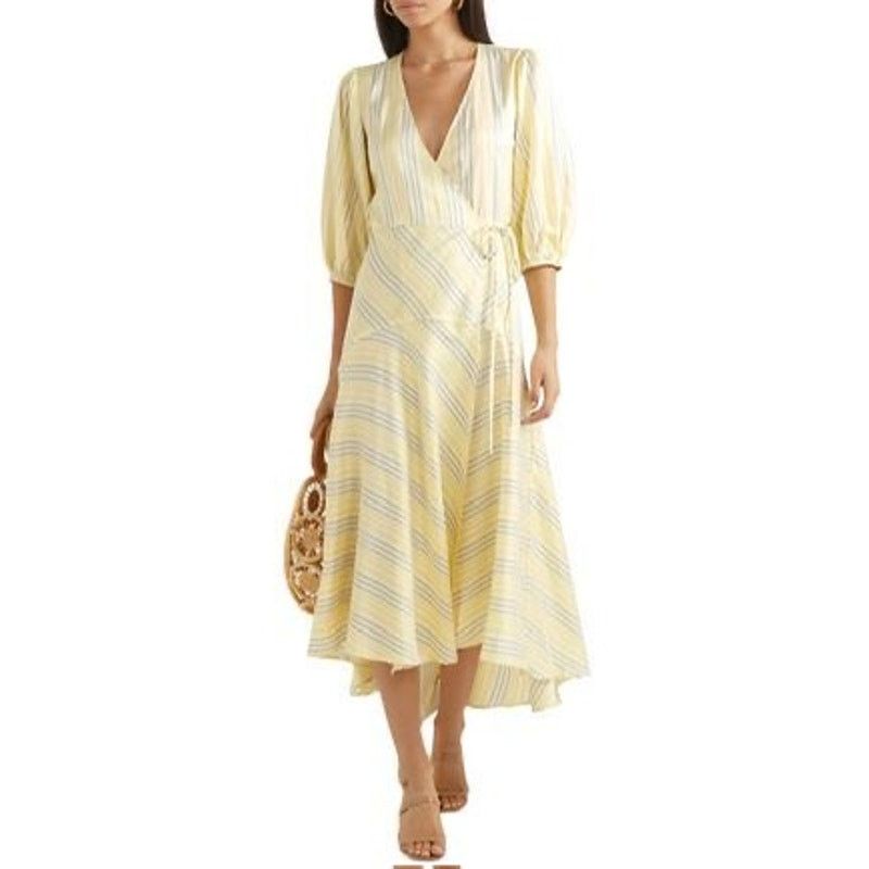 Ganni Ganni Bergamot silk wrap dress yellow stripe size 38 / US 6 Size M / US 6-8 / IT 42-44 - 15 Thumbnail
