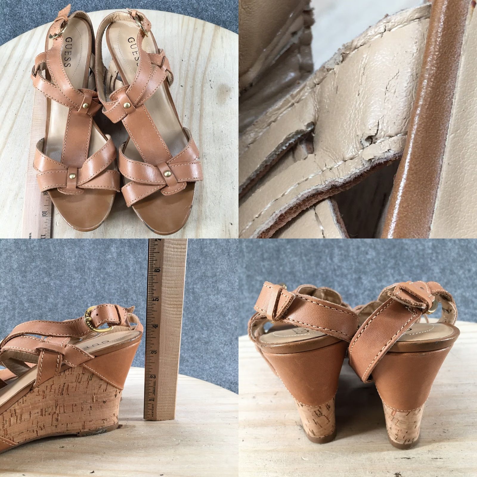 Guess Guess Heels Womens 10 M Wglair Wedge Platform Cork Brown Leather Buckle Strap Shoes Size US 10 / IT 40 - 8 Thumbnail