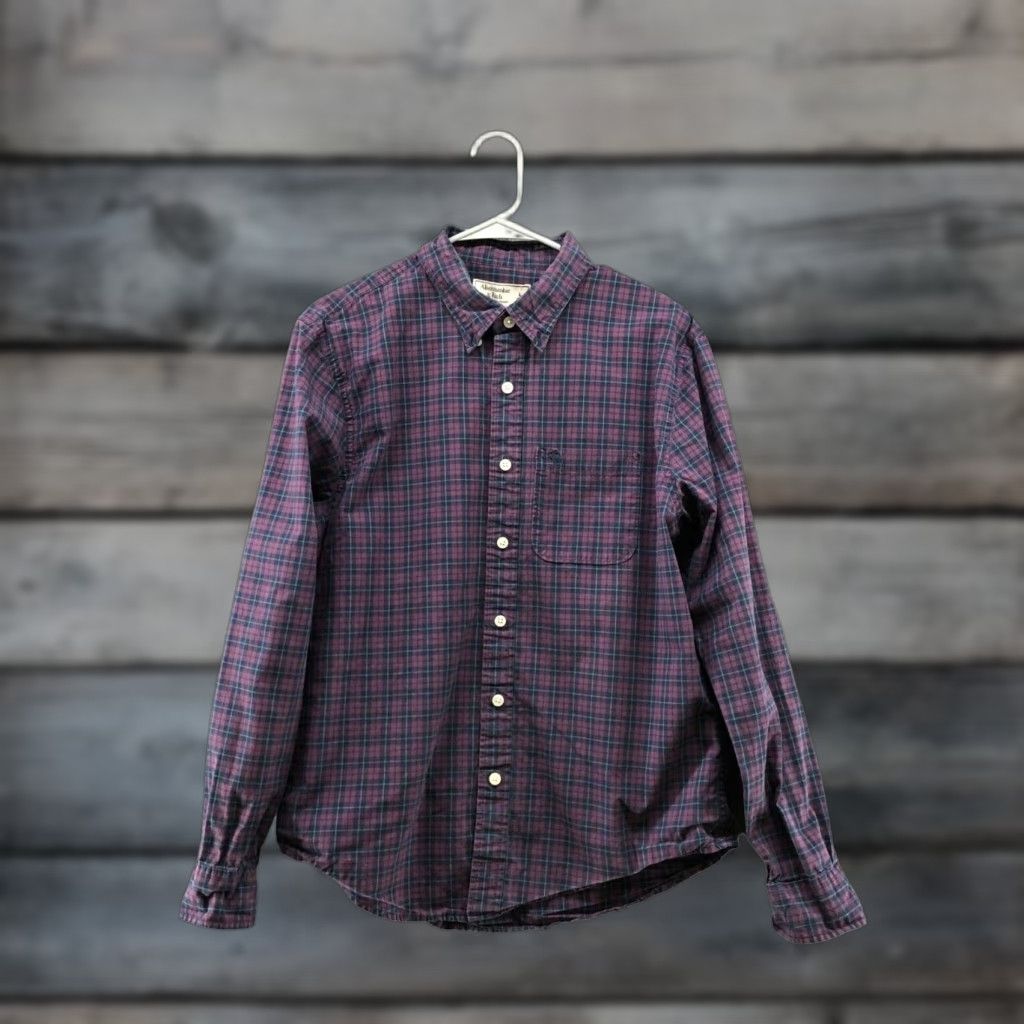 Abercrombie & Fitch Abercrombie & Fitch Men's Purple Plaid Cotton Long Sleeve Button-Down Shirt size L Casual Workwear Size US L / EU 52-54 / 3 - 1 Thumbnail