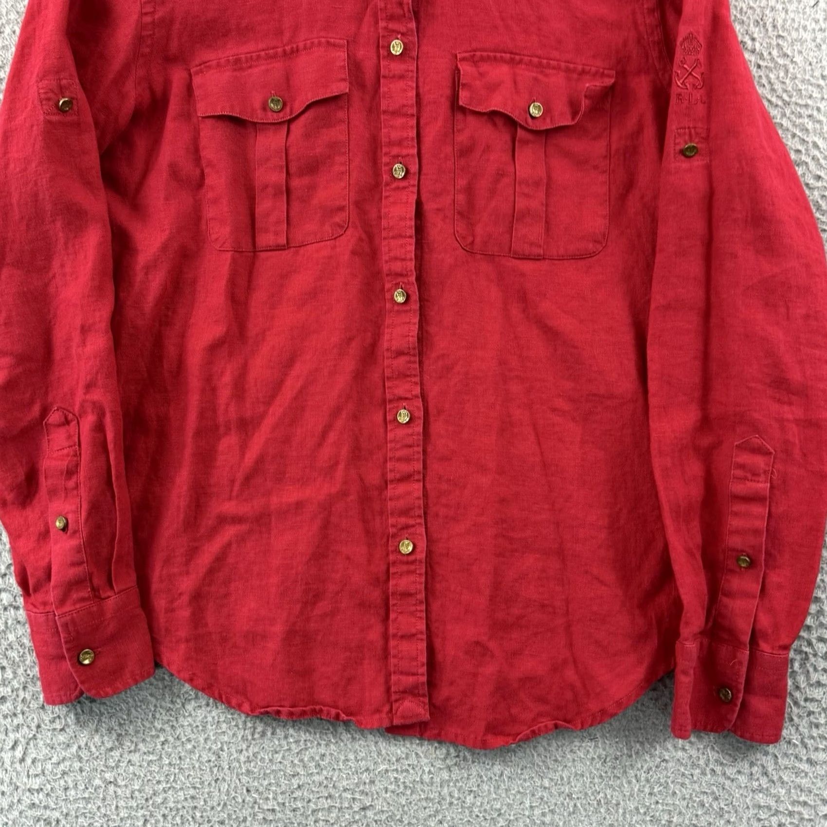 Ralph Lauren Lauren Ralph Lauren Shirt Women Small Red 100% Linen Button Long Sleeve Nautical Satin? Size S / US 4 / IT 40 - 2 Thumbnail