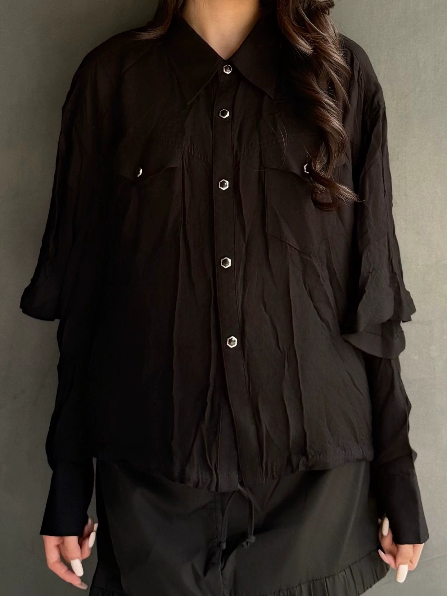 Undercover Undercover Unisex Deconstructed Two-Way LS/SS Shirt Black Size XS / US 0-2 / IT 36-38 - 2 Thumbnail