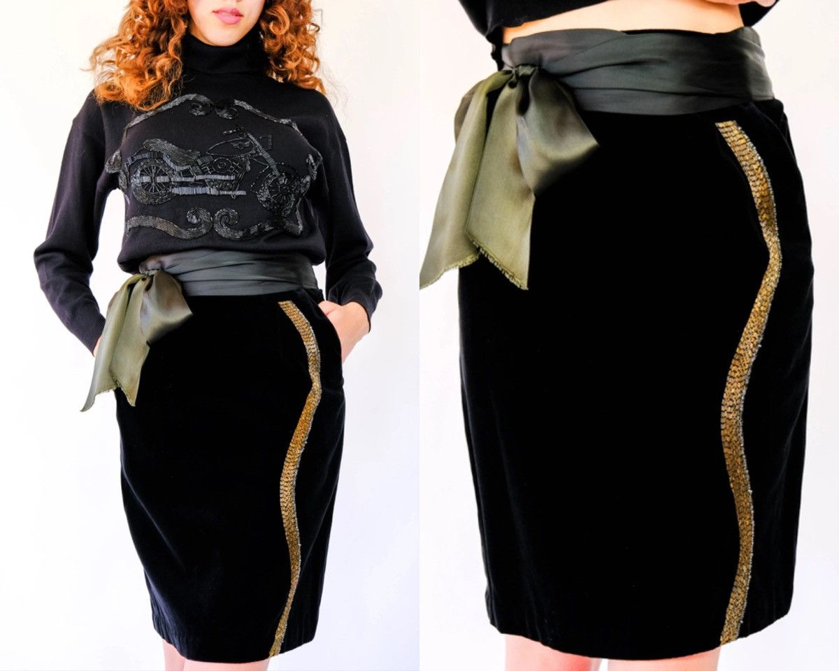 Versace Auth Vtg 80s GIANNI VERSACE Velvet Wrap Ribbon Belt Skirt Size 30" / US 8 / IT 44 - 3 Thumbnail