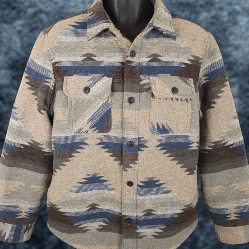 Vintage JACHS New York Wool Aztec Jacket Mens M Beige Sherpa Lined Shacket Size US M / EU 48-50 / 2 - 1 Thumbnail