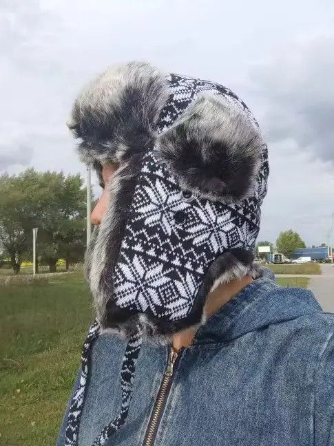 Other Fur Hat Ushanka Black White Bomber Hat Size ONE SIZE - 1 Thumbnail