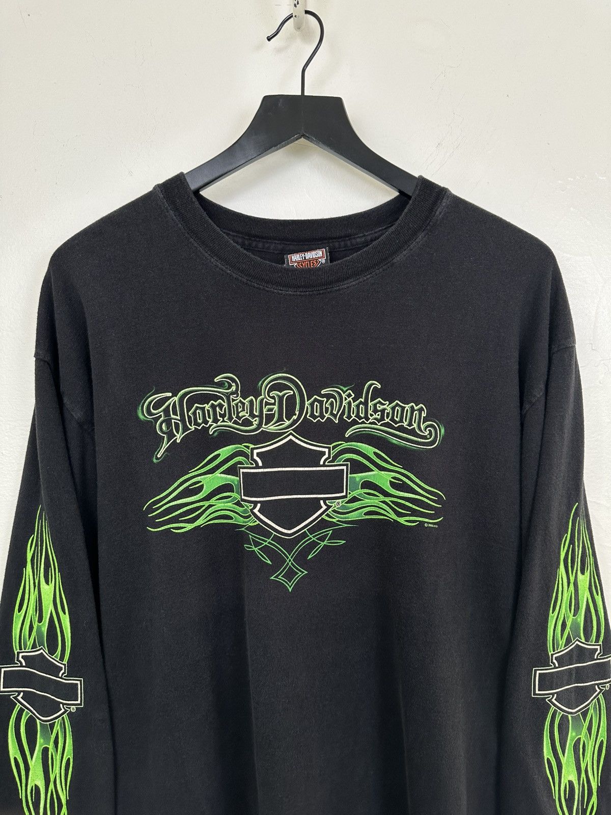 Harley Davidson × Vintage (XL) SICK GREEN FLAMES Harley Davidson Longsleeve Tee Size US XL / EU 56 / 4 - 4 Thumbnail