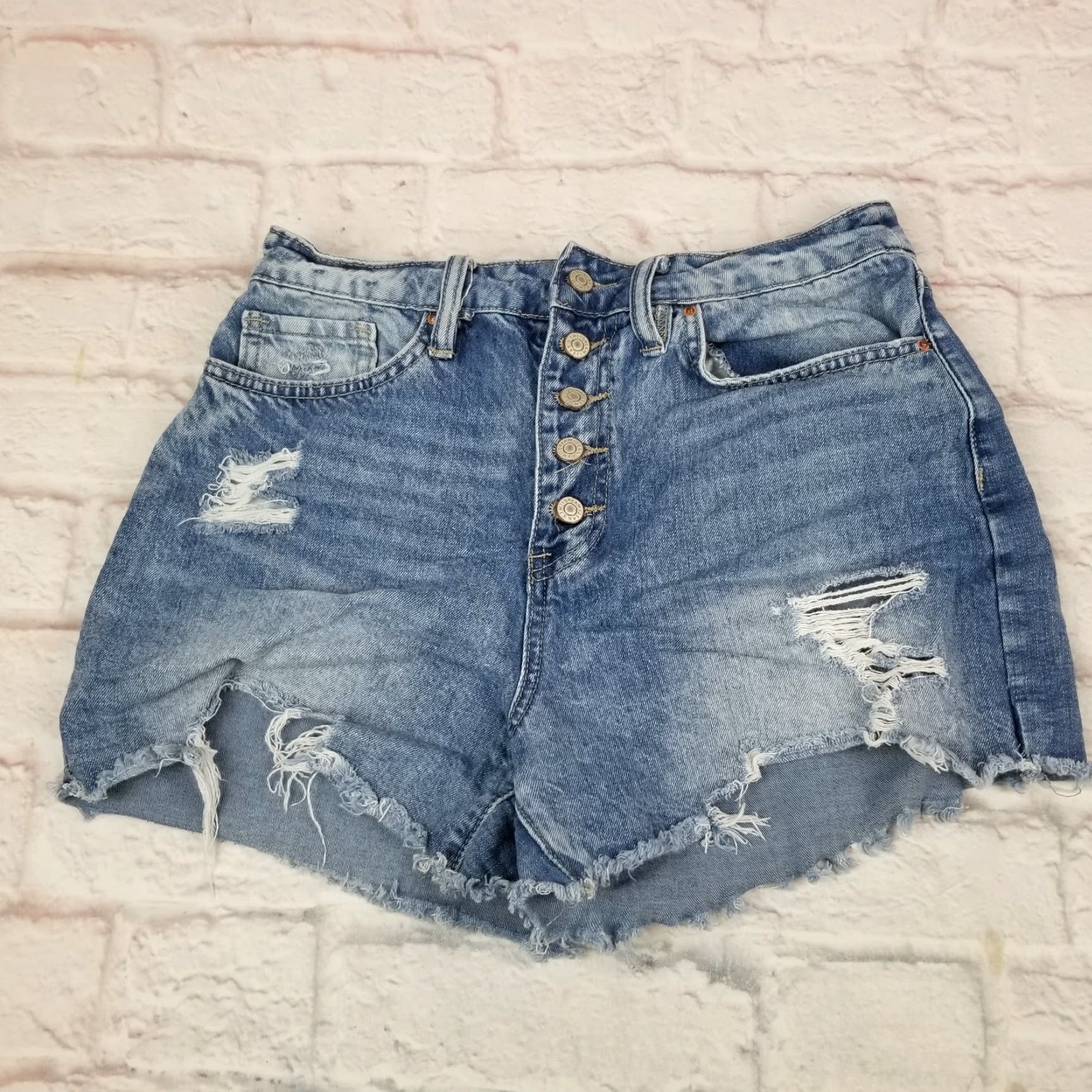 Vintage YMI Dream Womens Jean Shorts Denim Button-Fly High Rise Cut Off Distressed Sz 11 Size 32" / US 10 / IT 46 - 2 Thumbnail