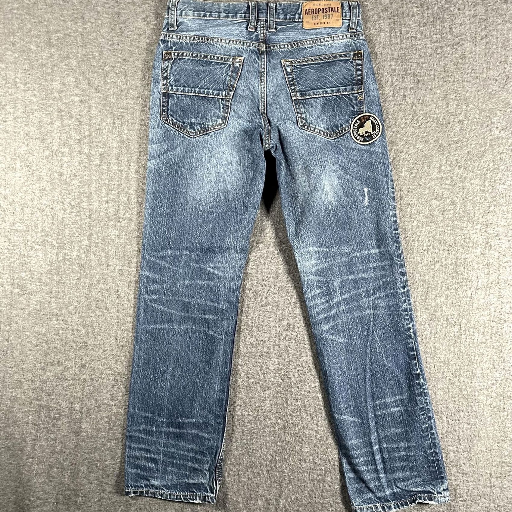 Vintage Aéropostale Essex Jeans Mens 29x30 Blue Denim Distressed Music Patch Straight Leg Casual Rock Mens Size US 29 - 6 Thumbnail