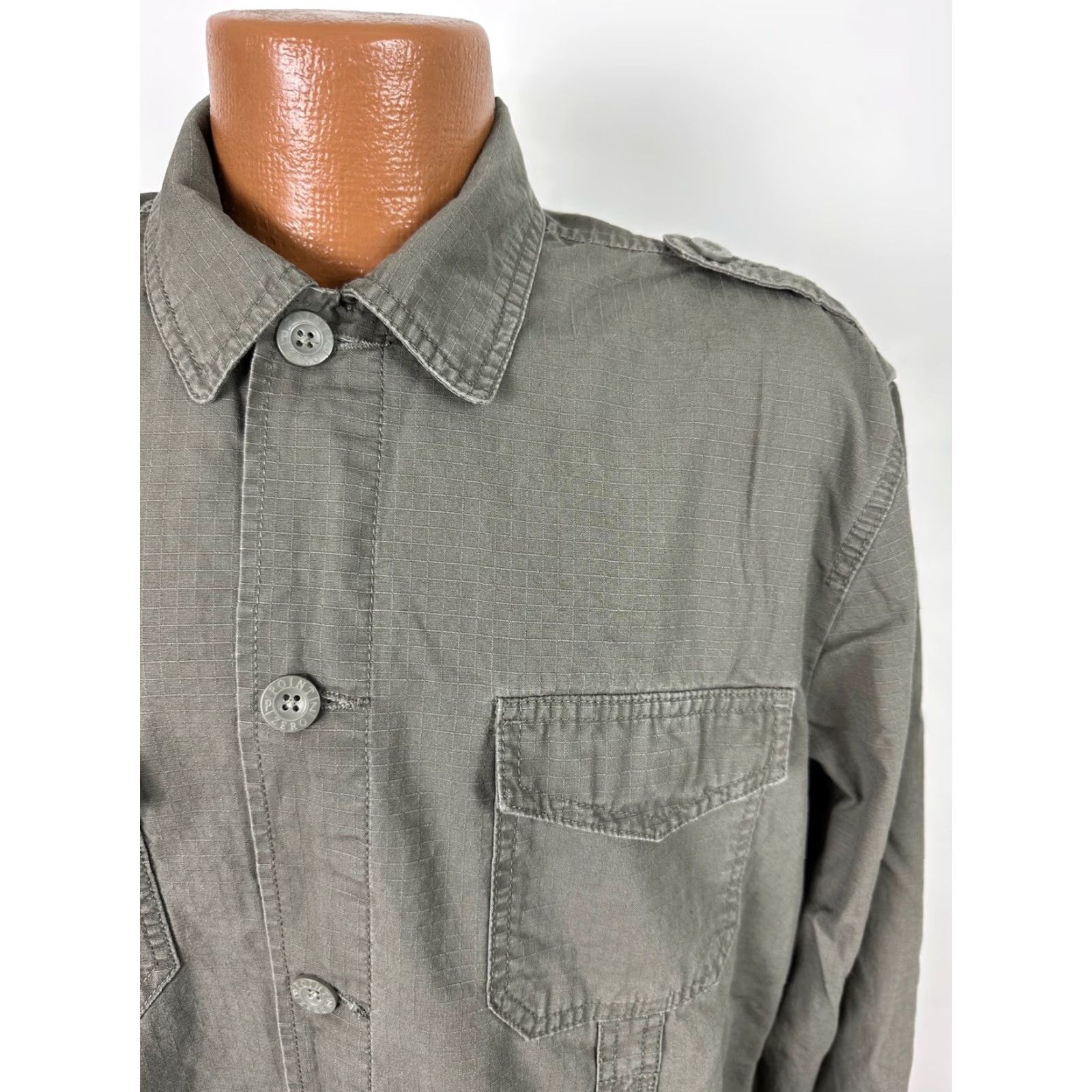 Point Zero VINTAGE Point Zero Field Shirt Men Large L Green Heavyweight Cotton Button-Up Outdoors Military Casual Shirt Mens Size US L / EU 52-54 / 3 - 2 Thumbnail