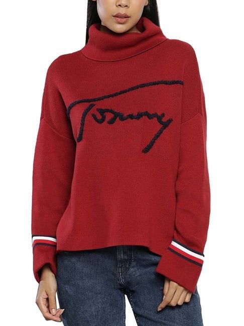 Designer × Tommy Hilfiger TOMMY HILFIGER Burgundy Relaxed Turtleneck Sweater Size XS / US 0-2 / IT 36-38 - 2 Thumbnail