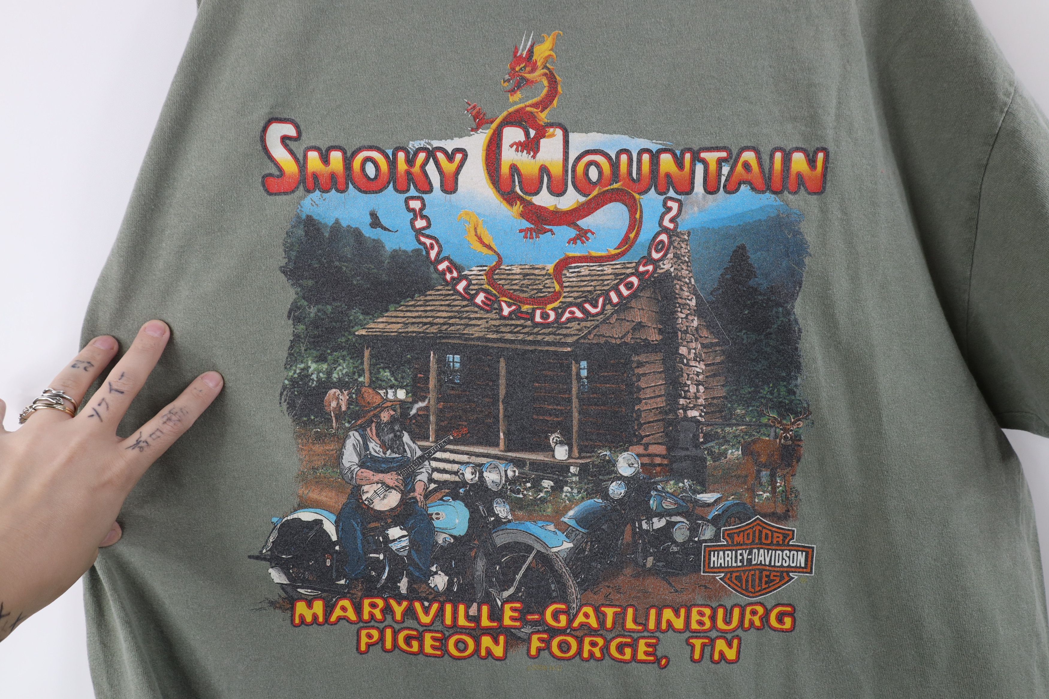 Harley Davidson Vintage Y2K Harley Davidson Fire T-Shirt Green Cotton USA Size US XL / EU 56 / 4 - 10 Thumbnail