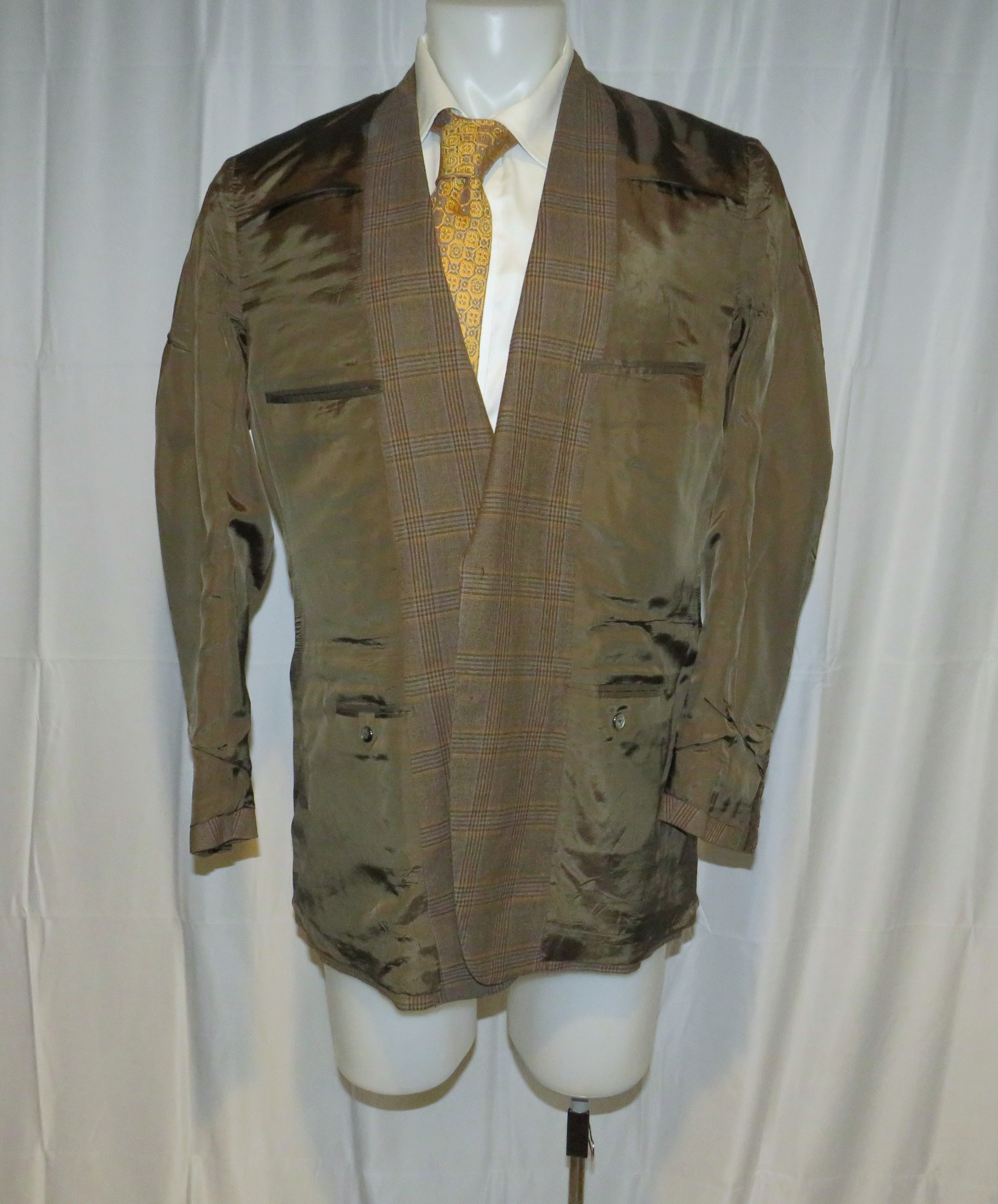 Henry Poole × Savile Row Brown Plaid Bespoke Two Button Sport Coat 40XL Size 40L - 11 Thumbnail