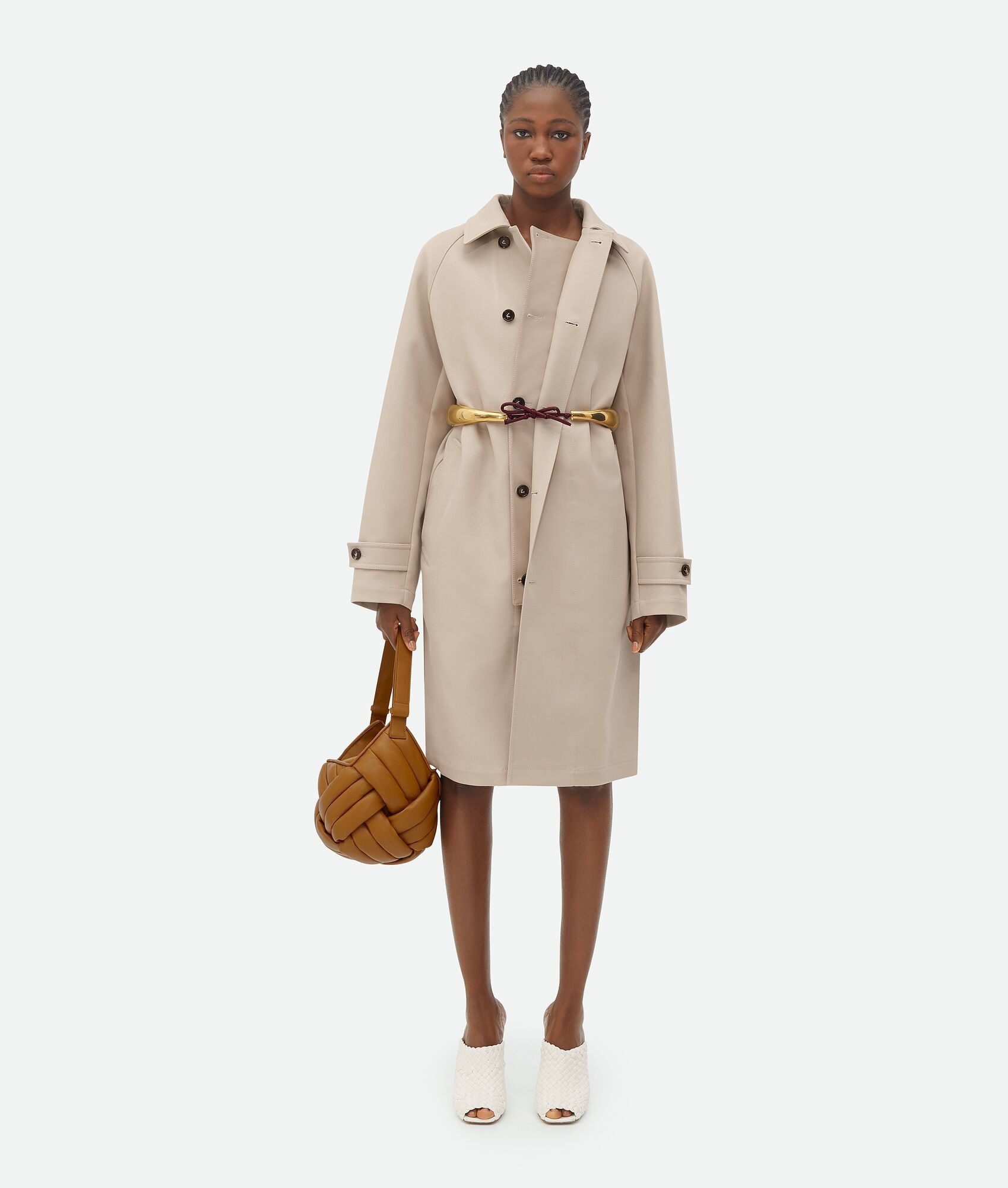 Bottega Veneta o1n1vont1224 Bonded Wool And Cotton Coat in Beige Size M / US 6-8 / IT 42-44 - 4 Thumbnail