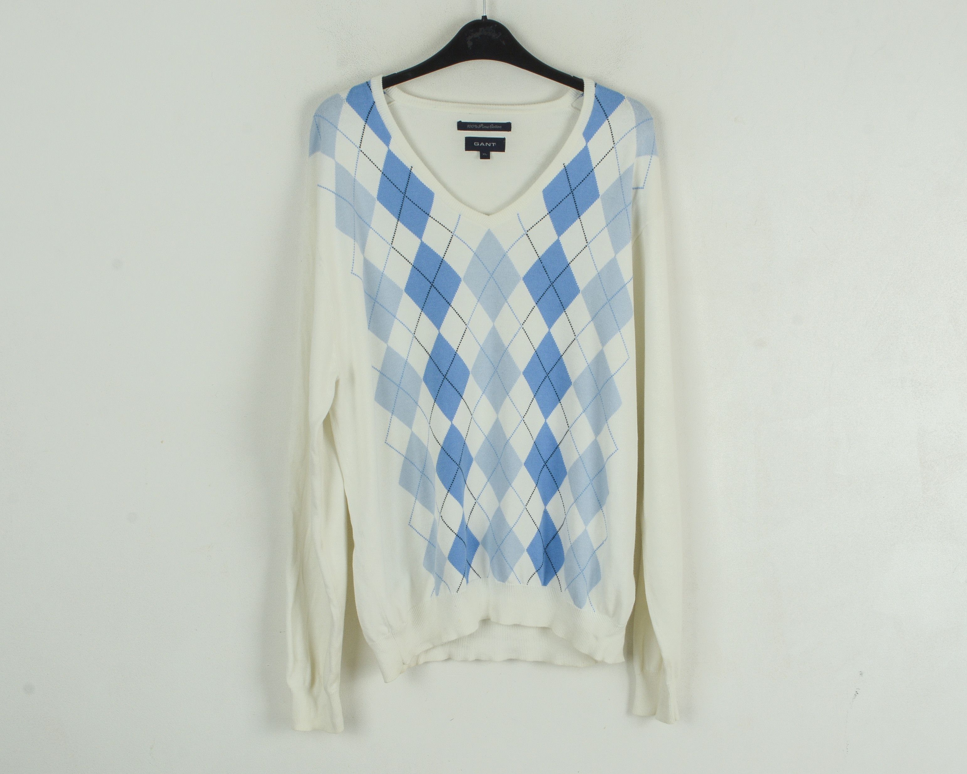 Gant Men XL Pima Cotton Sweater Jumper Pullover Diamond Pattern Size US XL / EU 56 / 4 - 1 Thumbnail