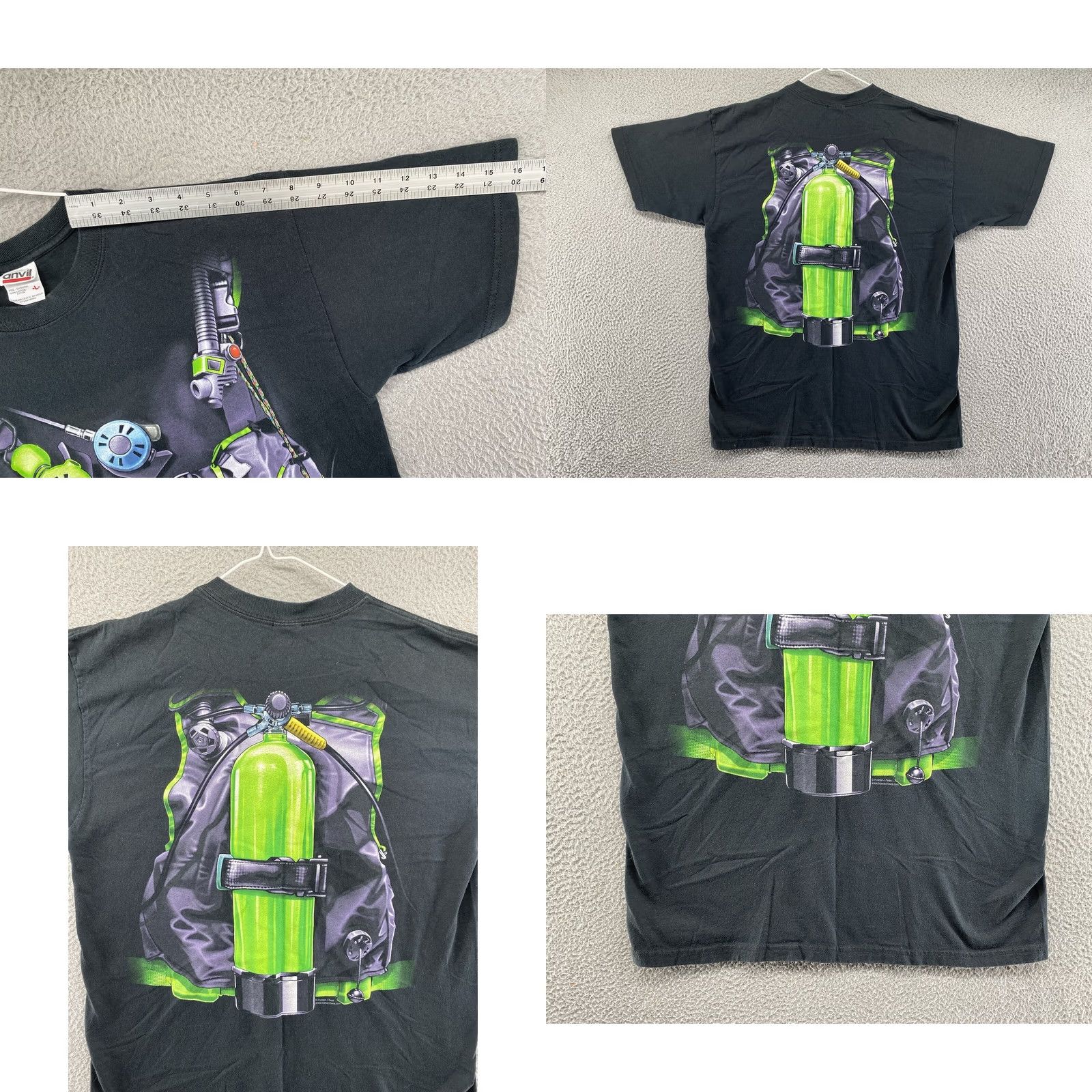 Anvil VTG Human-i-Tees Scuba Diver Gear Double-Sided Shirt Mens L Black 90s Ocean Snorkel T-Shirt Nike Size US L / EU 52-54 / 3 - 8 Thumbnail