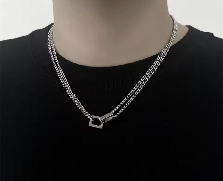 Jewelry Stylish Double Chain Silver Necklace Size ONE SIZE - 3 Thumbnail