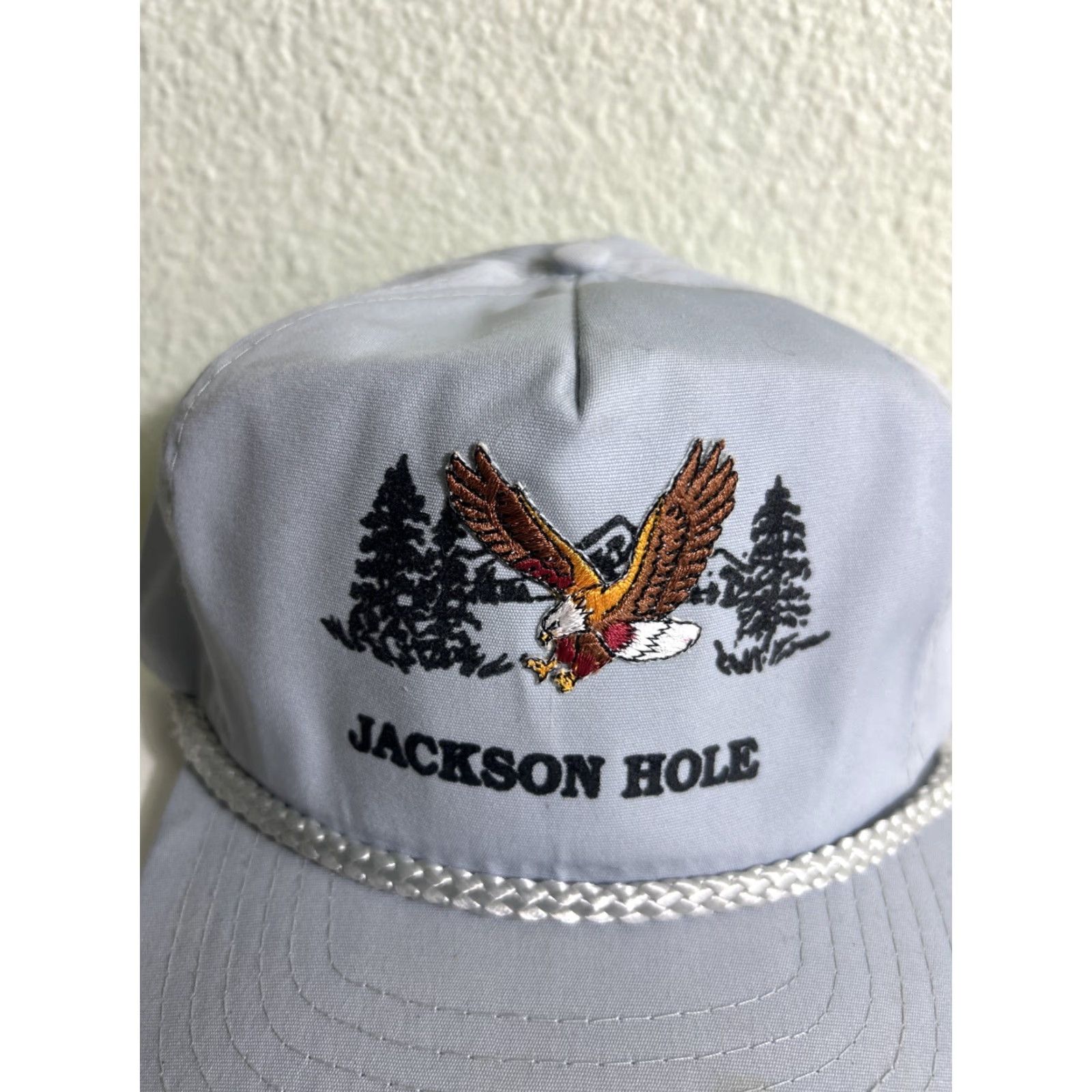 Vintage Jackson Hole Wyoming Strap Back Trucker Hat Gray Eagle Woods Mountains Adjust Size ONE SIZE - 4 Thumbnail