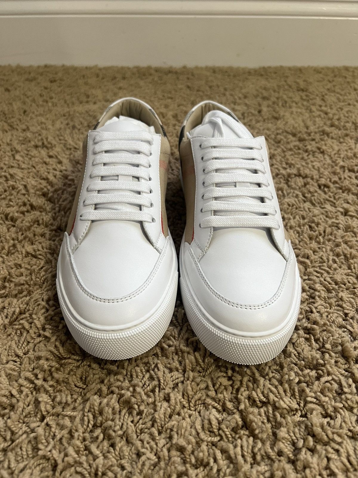 Burberry Burberry Leather Check Sneakers - White / Burberry Stripe Size US 8.5 / IT 38.5 - 3 Thumbnail