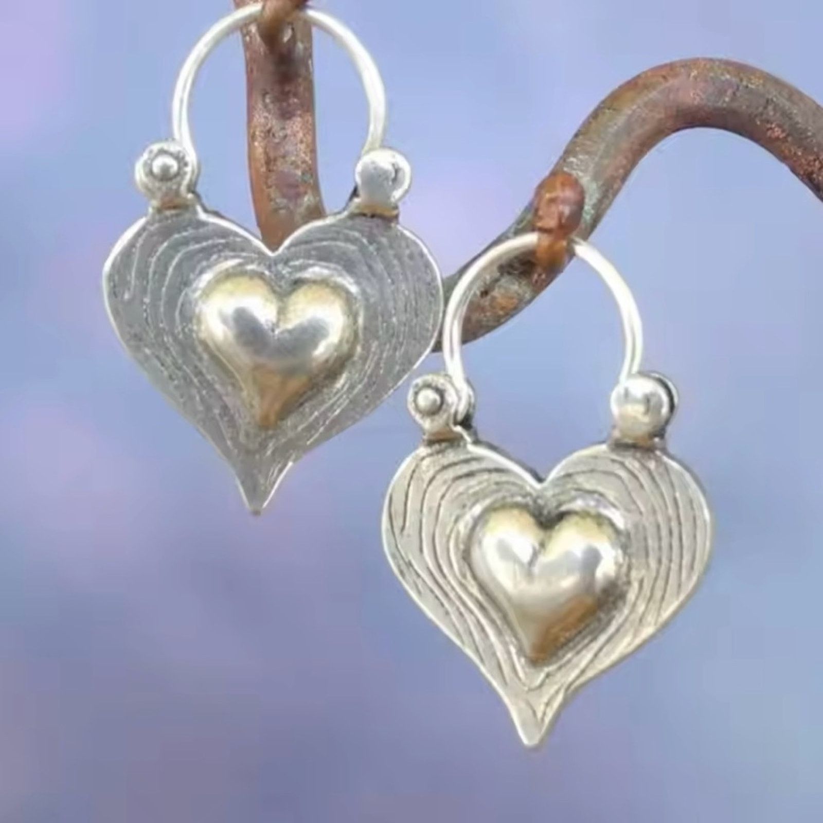 Other Heart Earrings Retro silver hoops earrings for women Size ONE SIZE - 3 Thumbnail