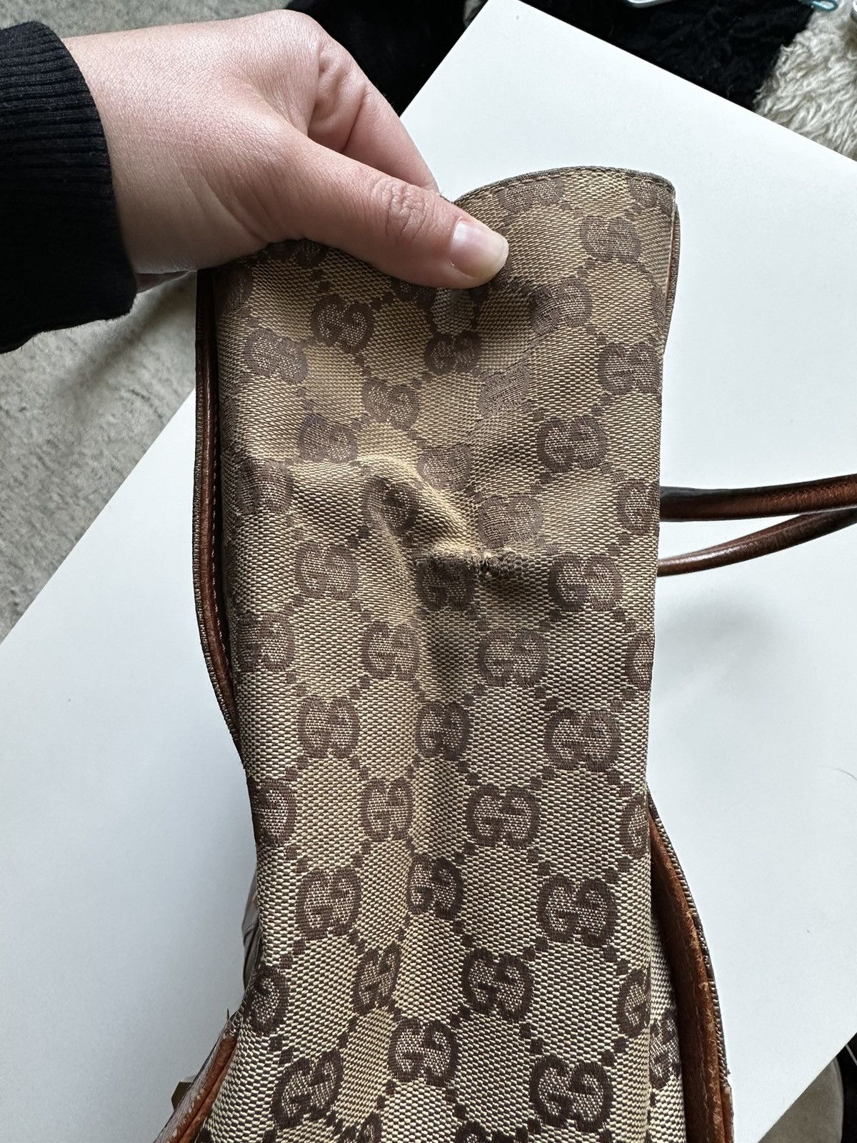 Vintage Vintage Gucci GG Logo Nailhead Tote Canvas Leather Tan Brown Size ONE SIZE - 8 Thumbnail